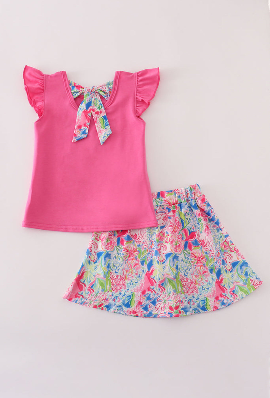 Hot Pink Floral Bow Appliqué Girl’s Active Skort Set