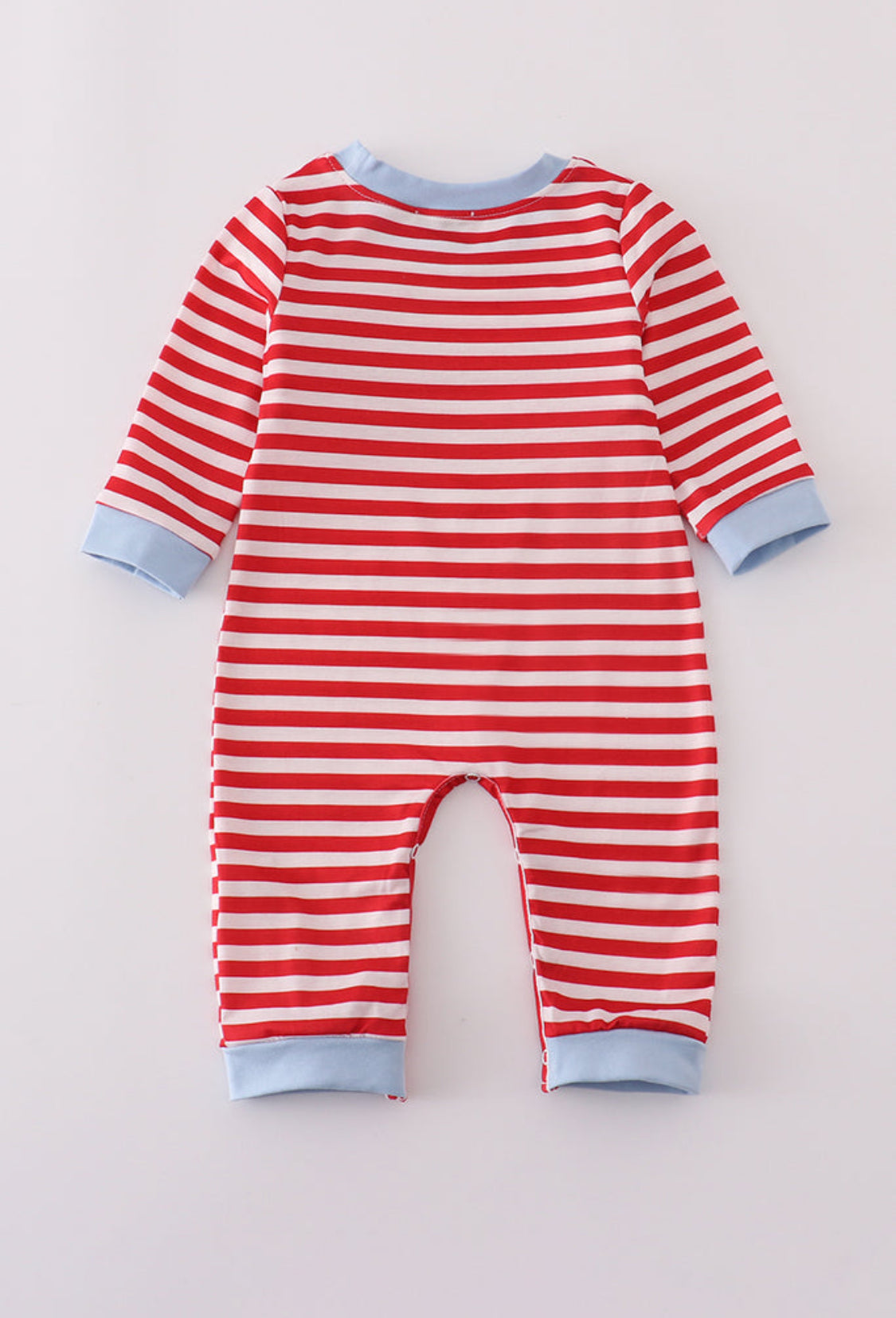 Red Airplane Embroidery Stripe Boy’s Romper