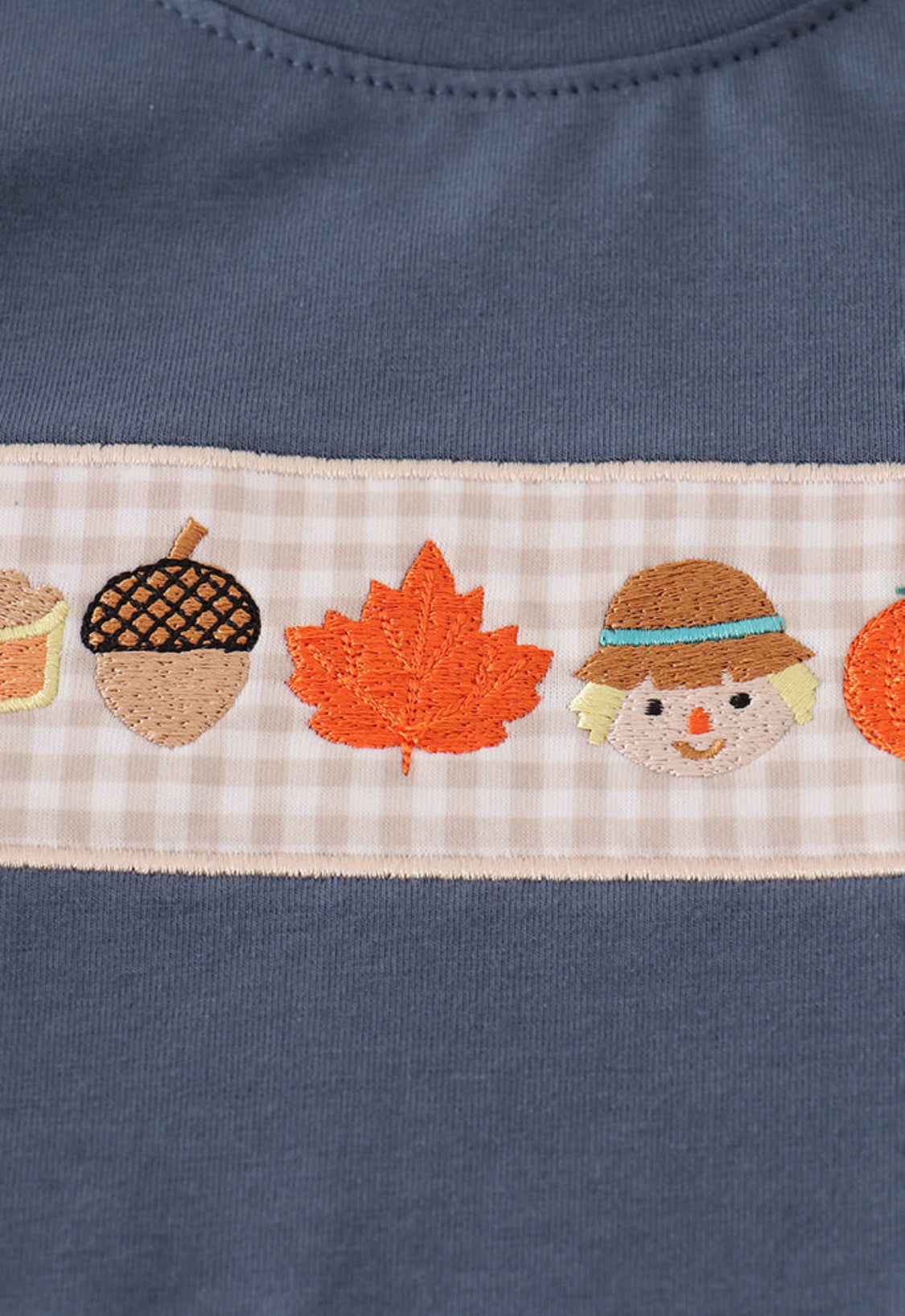 Navy Pumpkin Embroidery Boy’s Pants Set