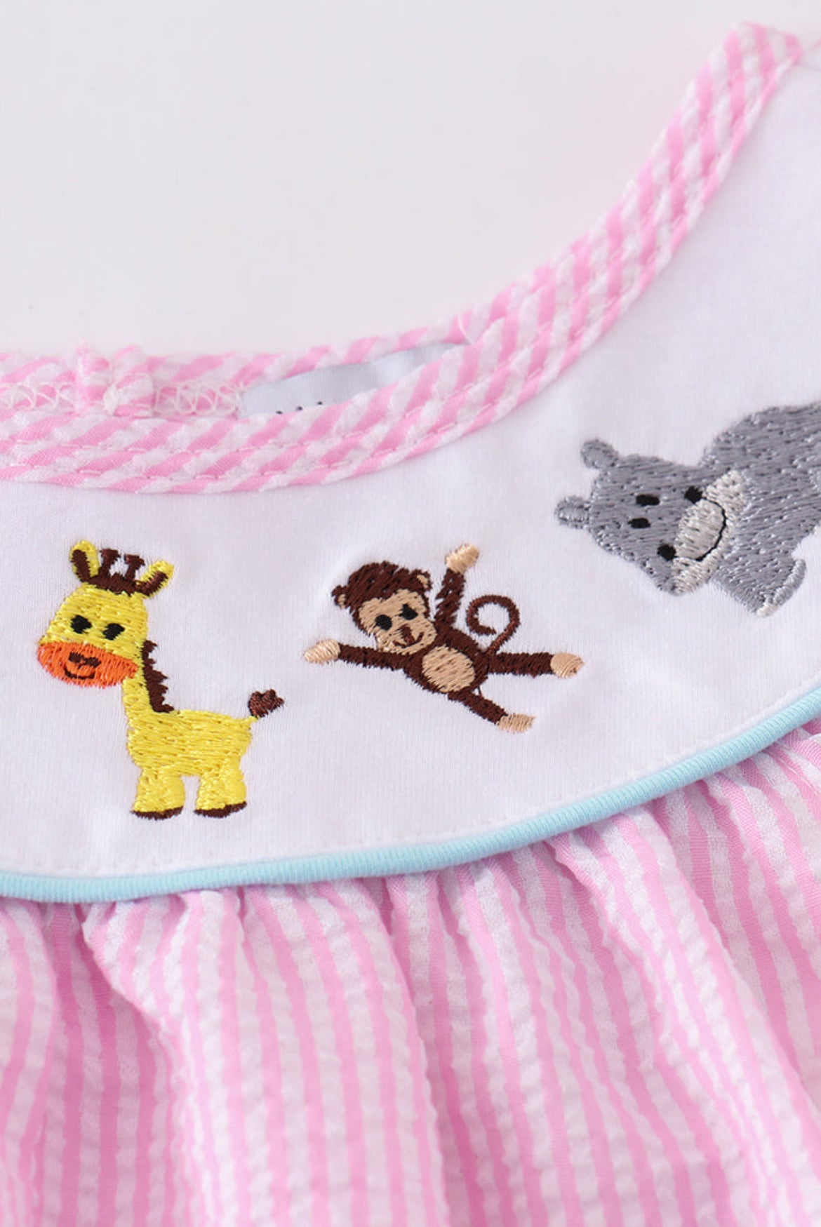 Pink Seersucker Animal Embroidery Girl’s Dress