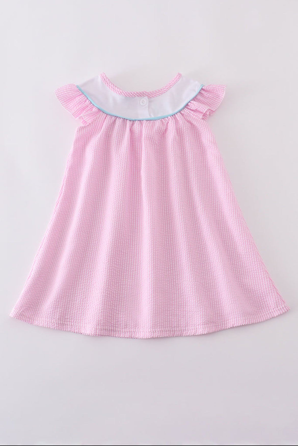 Pink Seersucker Animal Embroidery Girl’s Dress