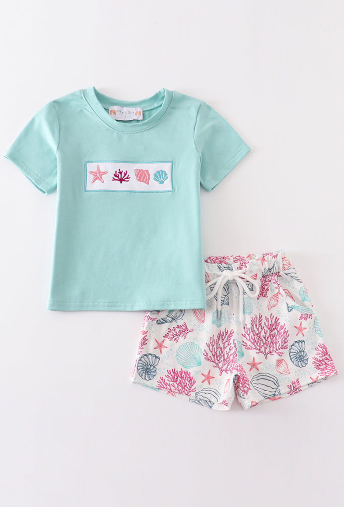 Mint Shell Embroidery Boy Set