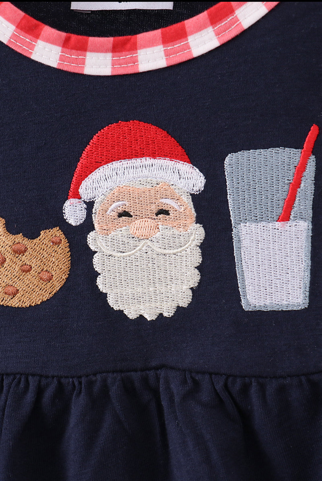 Navy Christmas Santa Cookie Milk Embroidery Boy’s Bubble