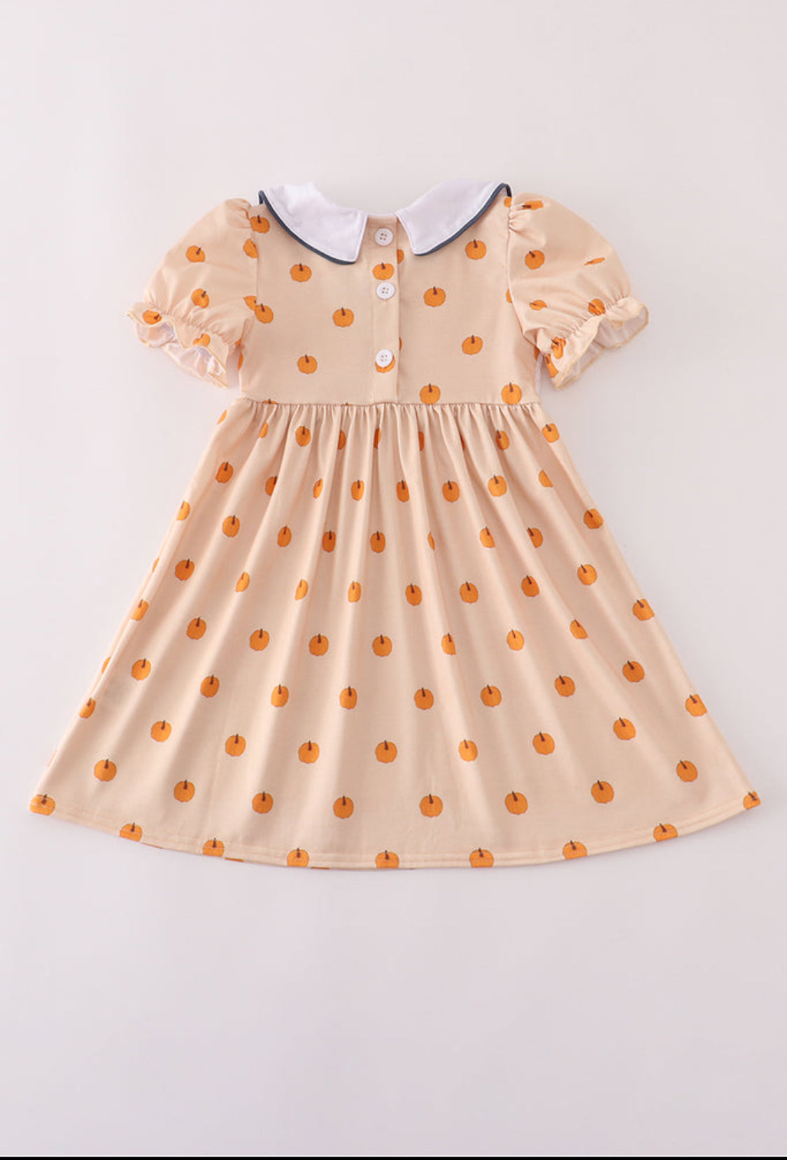 Khaki Embroidery Smocked Dress
