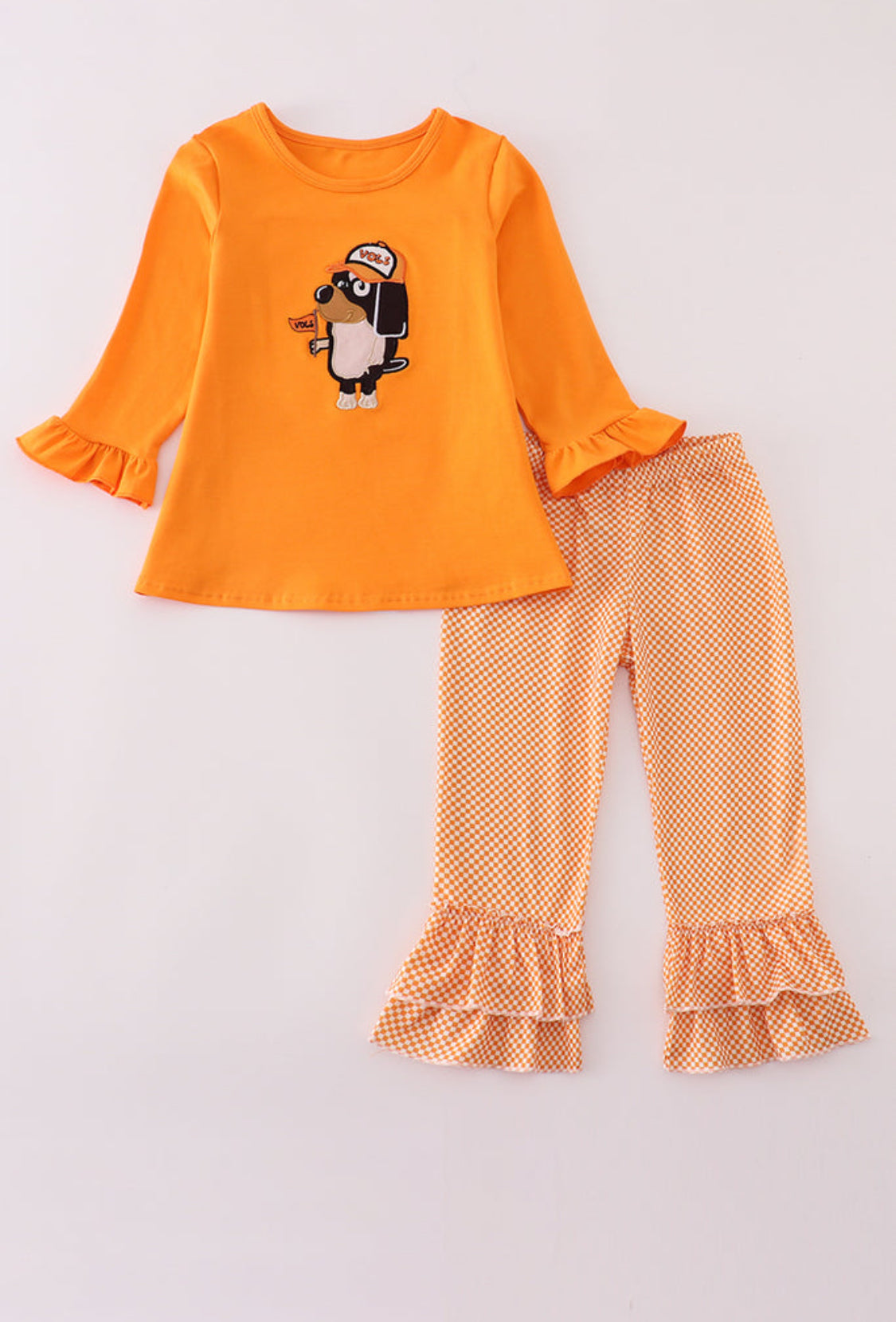 Orange Tennessee GoVols Appliqué Ruffle Girl’s Pants Set