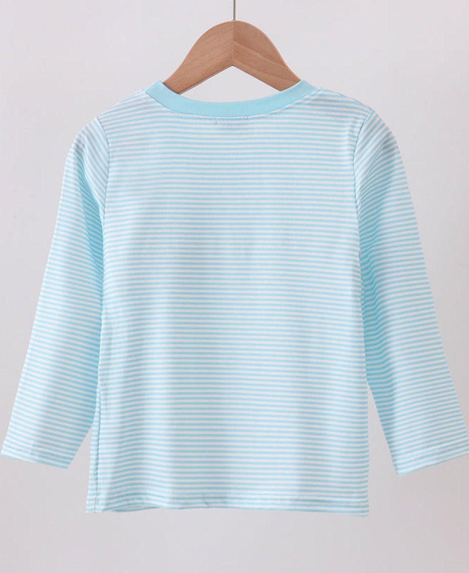 Blue Stripe Christmas Tree Boy’s Smocked Top