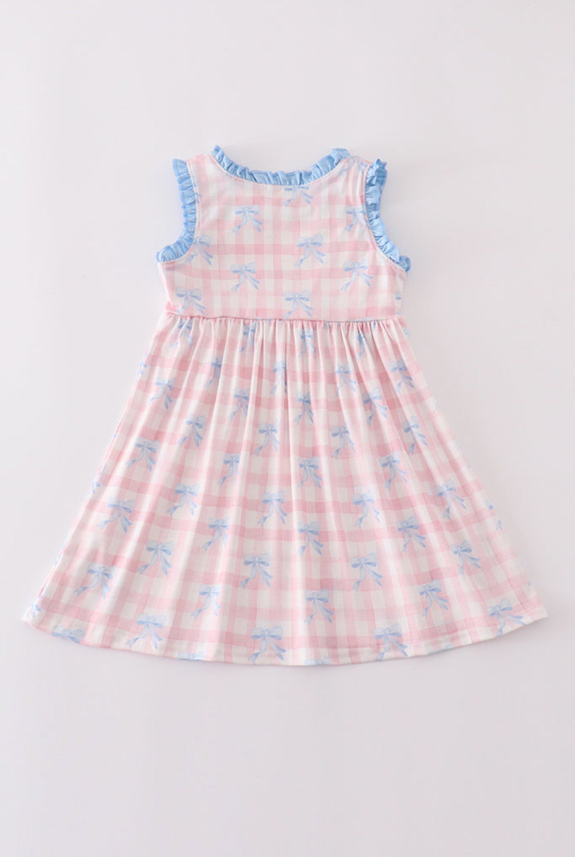 Girls Pink Plaid Bow Gingham Dress