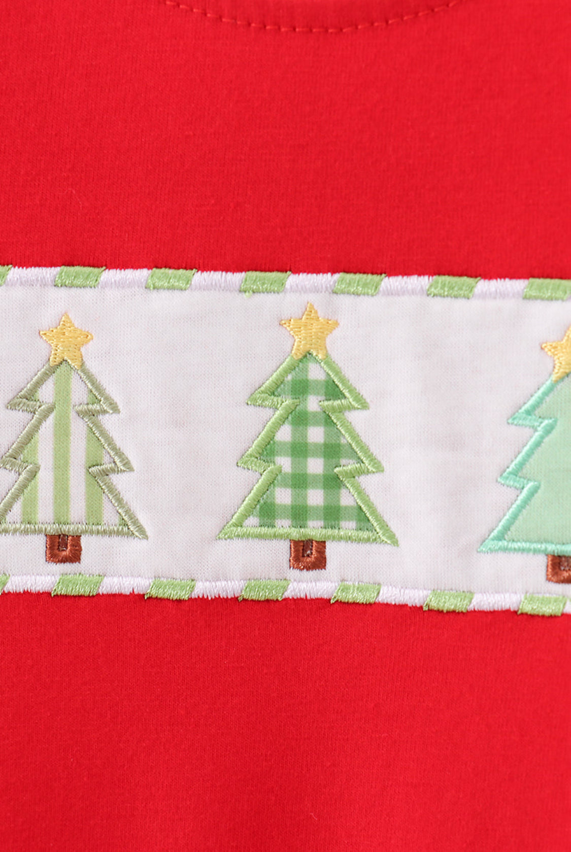 Red Christmas Tree Embroidery Boy’s Romper