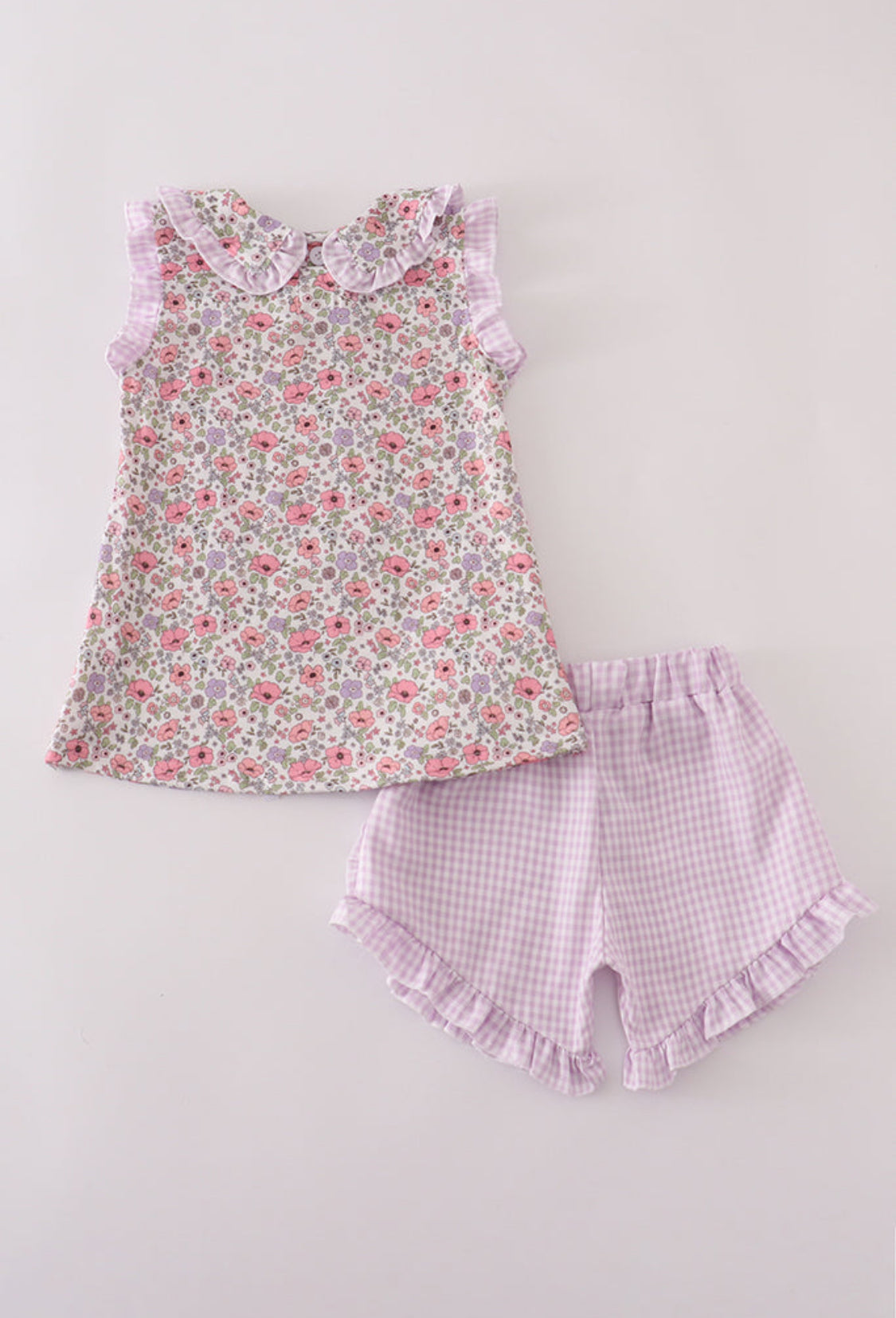 Purple Floral Print Ruffle Short Set