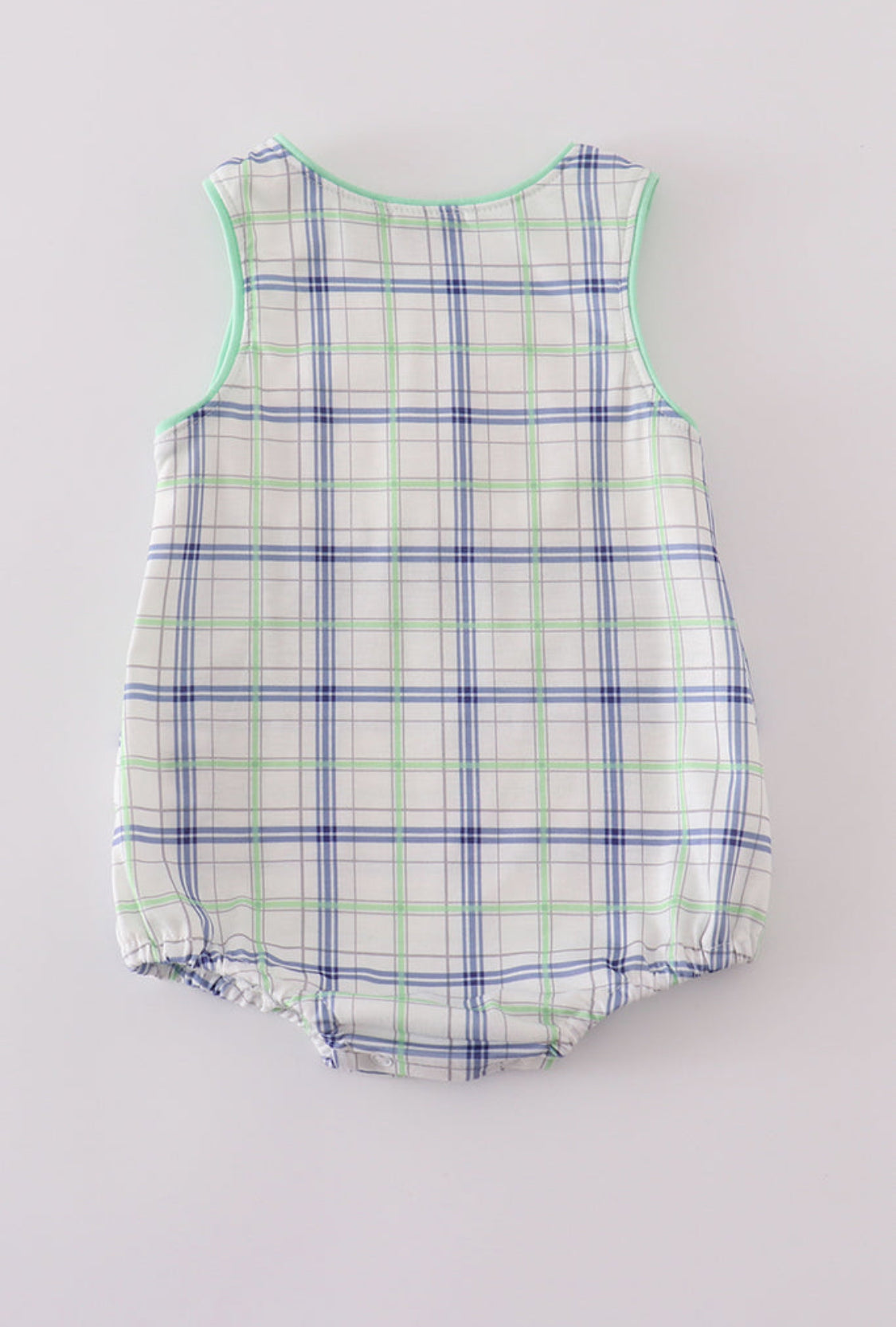 Green Seersucker Sailboat Embroidery Smocked Boy’s Bubble
