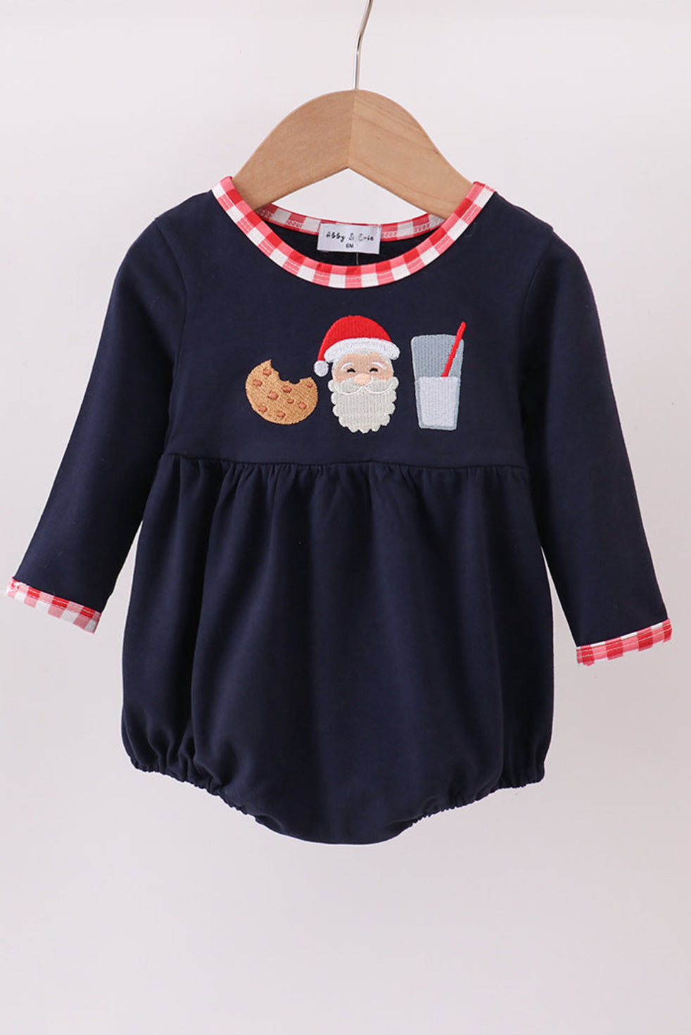 Navy Christmas Santa Cookie Milk Embroidery Boy’s Bubble