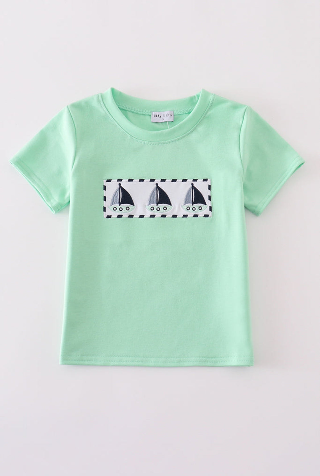 Green Seersucker Sailboat Embroidery Boy’s Top