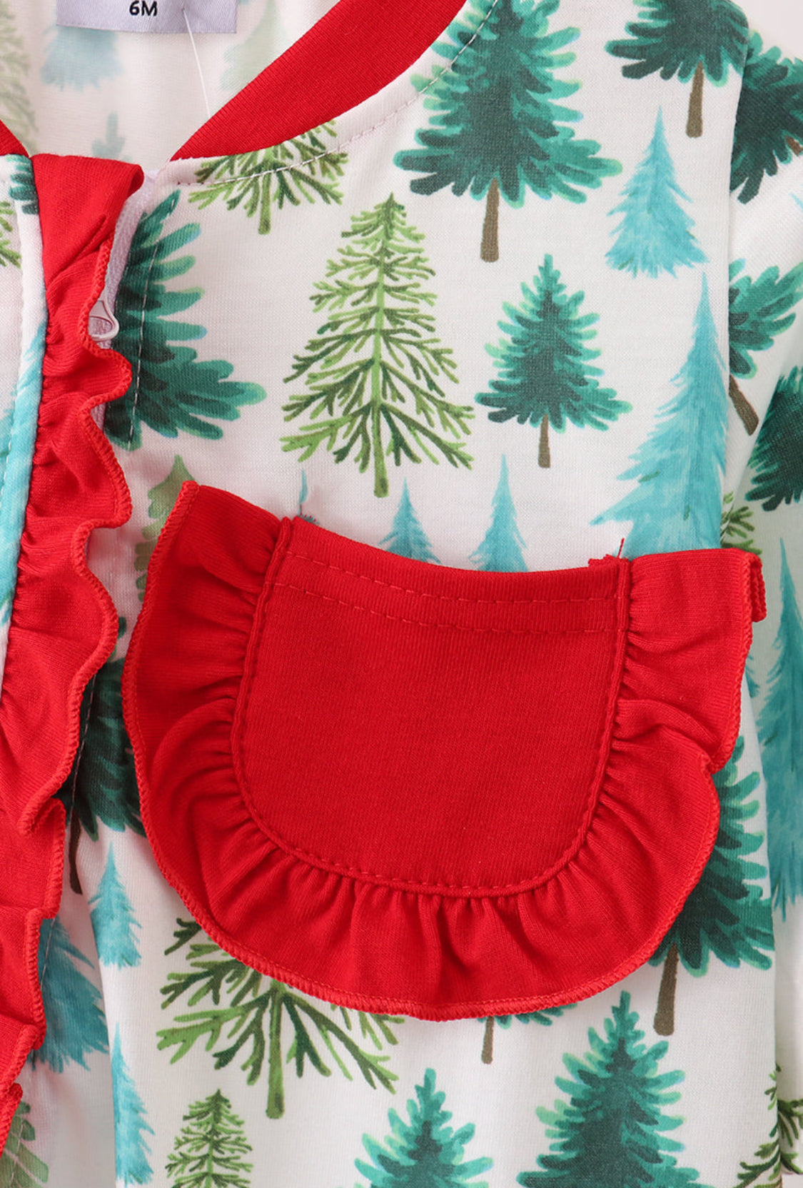Green Christmas Tree Print Ruffle Girl’s Romper Pajamas
