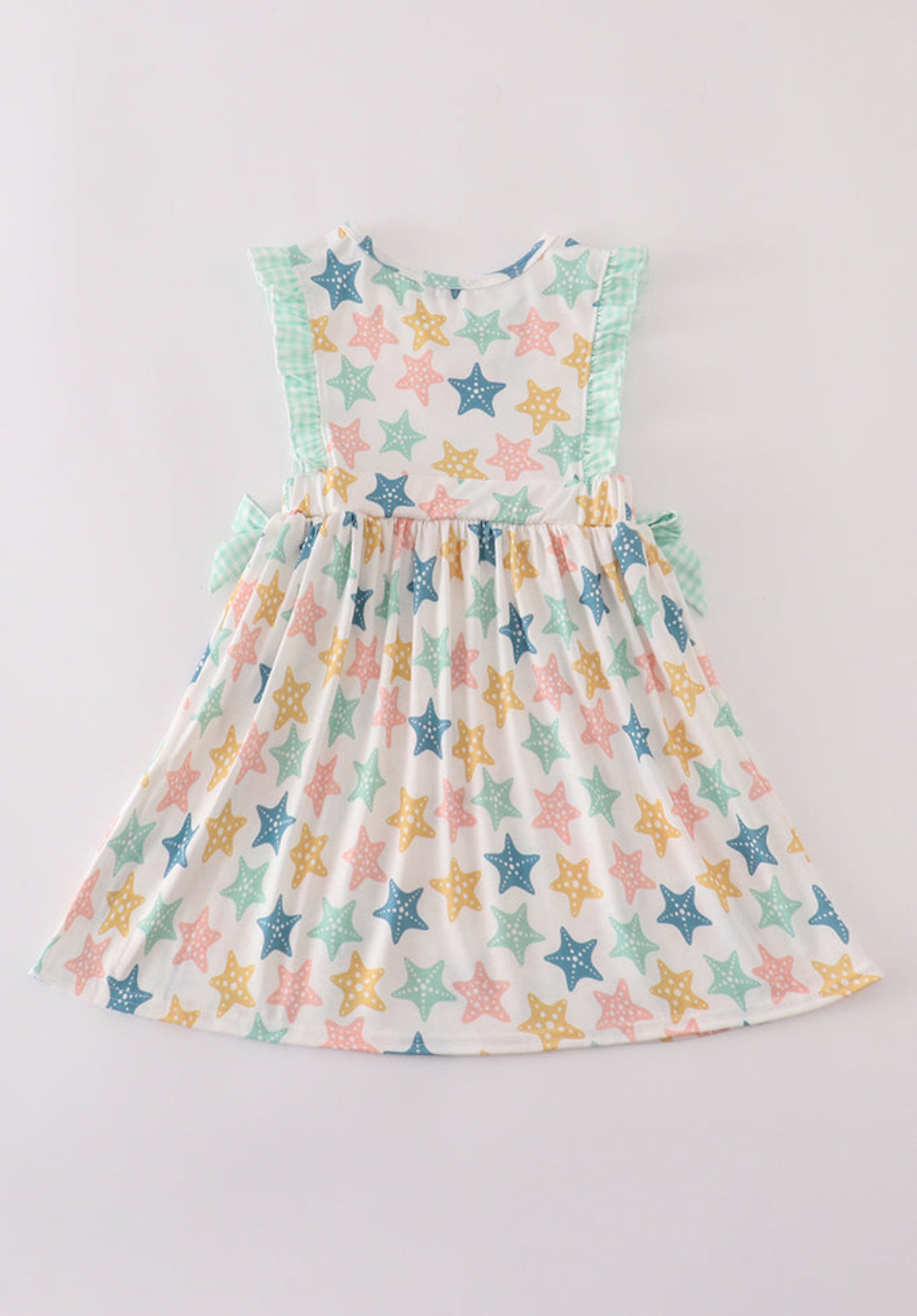 Blue Seashell Bow Ruffle Girl’s Dress
