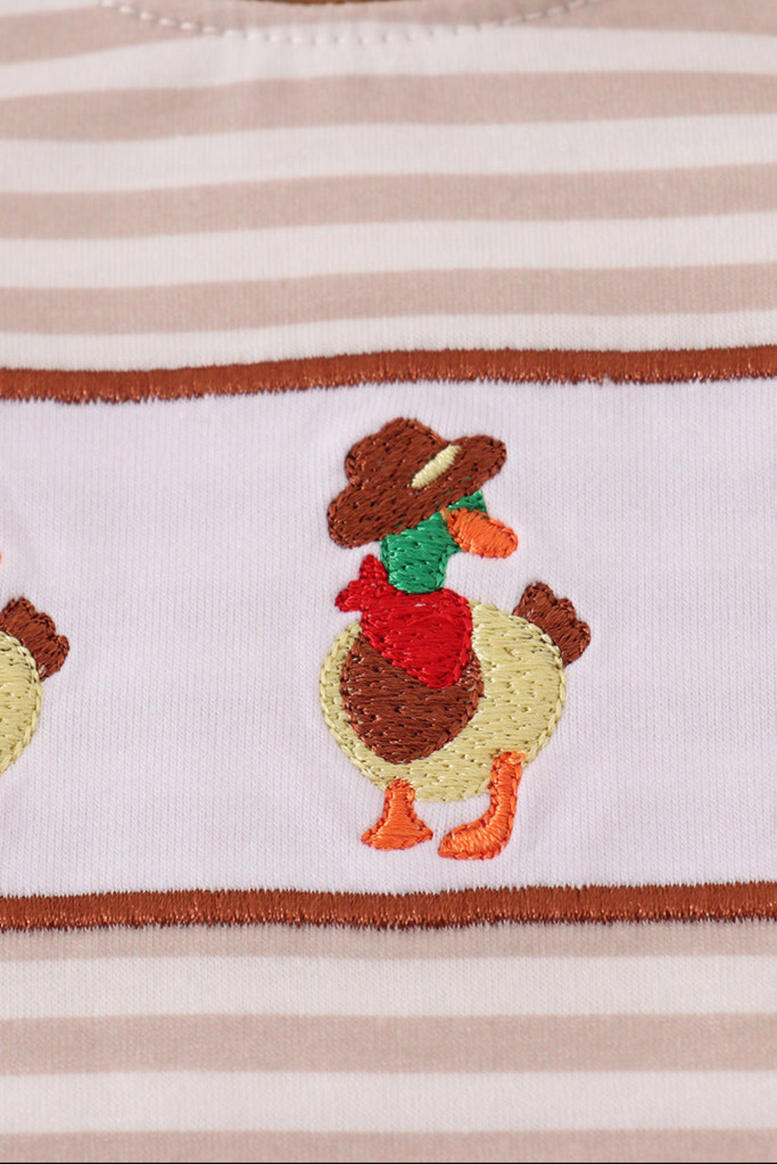 Brown Stripe Duck Embroidery Boy’s Romper