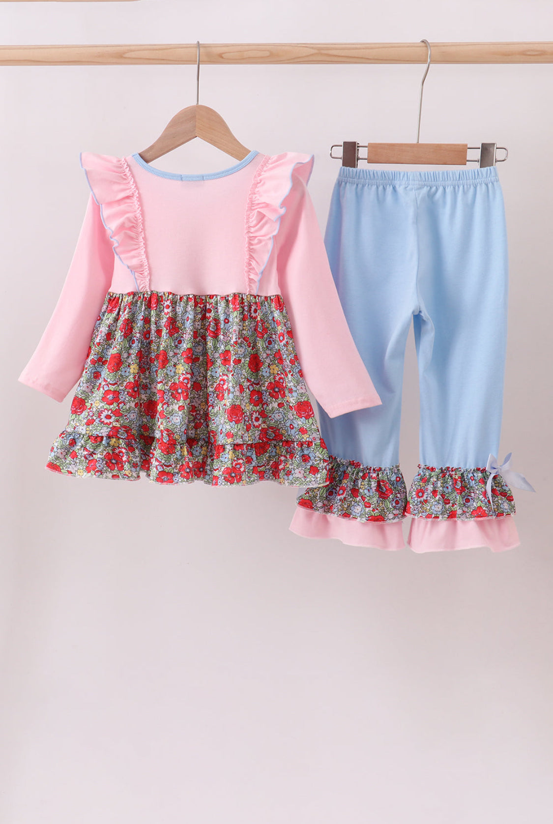 Pink Christmas Tree Appliqué Ruffle Girl’s Pants Set I