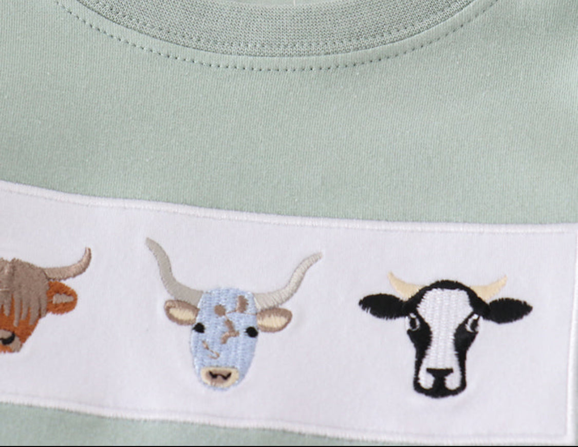 Premium Green Cow Appliqué Boy’s Pant Set