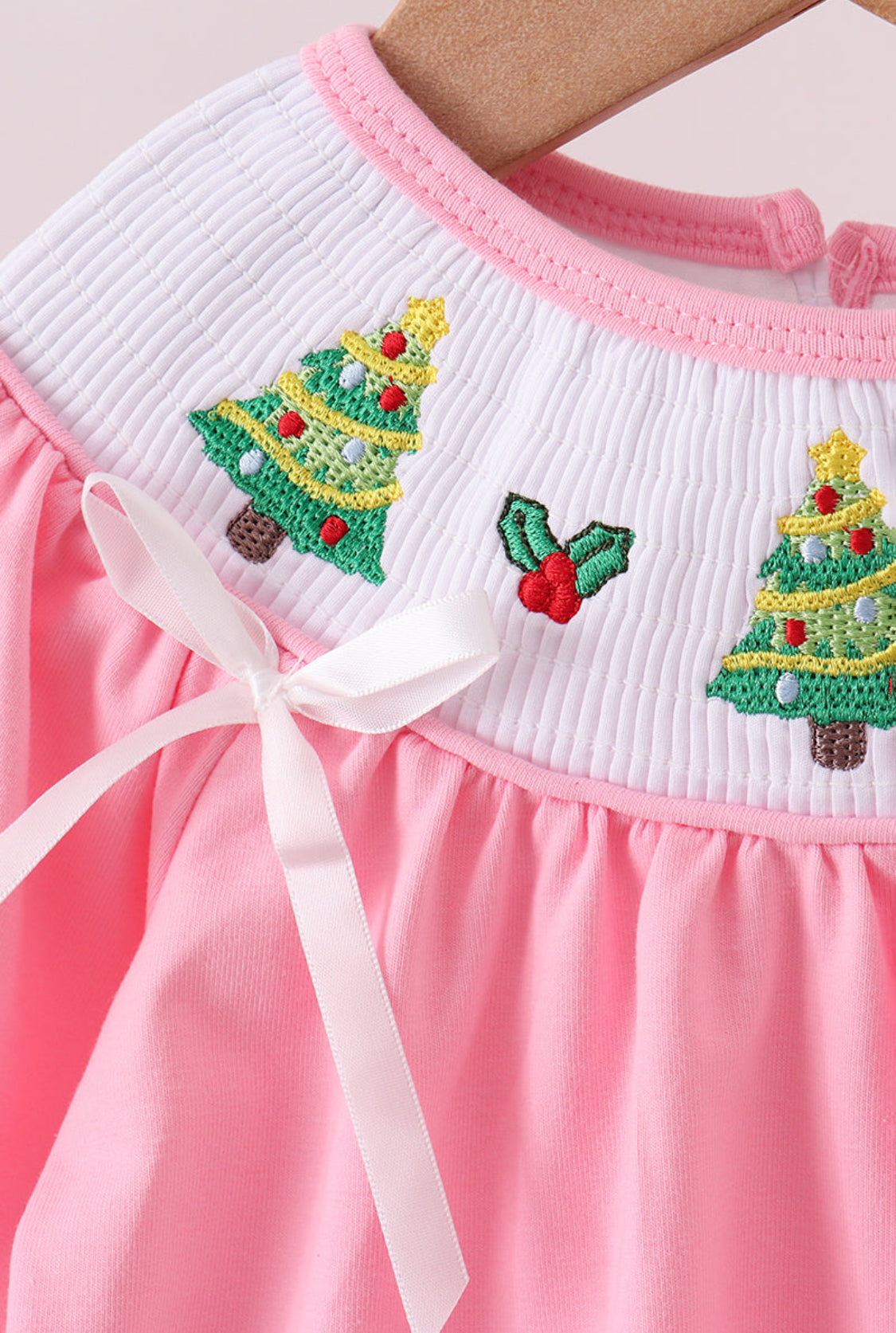 Pink Christmas Tree Smocked Girl’s Bloomer Set