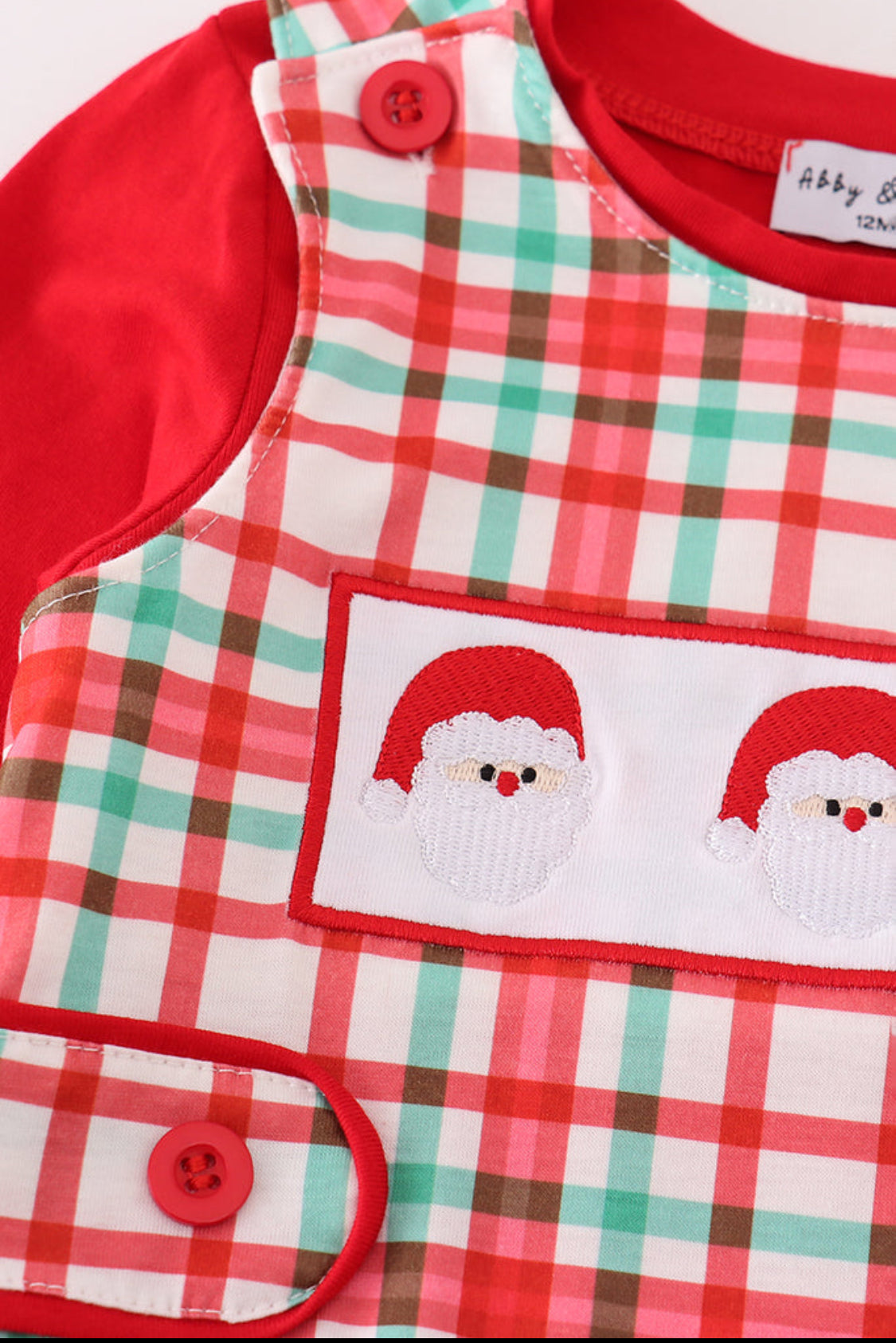 Red Santa Claus Embroidery Plaid Boy’s JonJon Set
