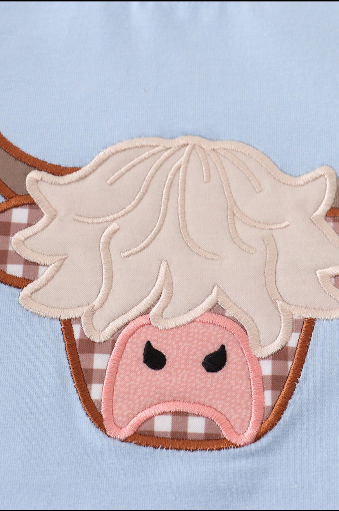 Blue Highland Cow Appliqué Boy’s Short Set
