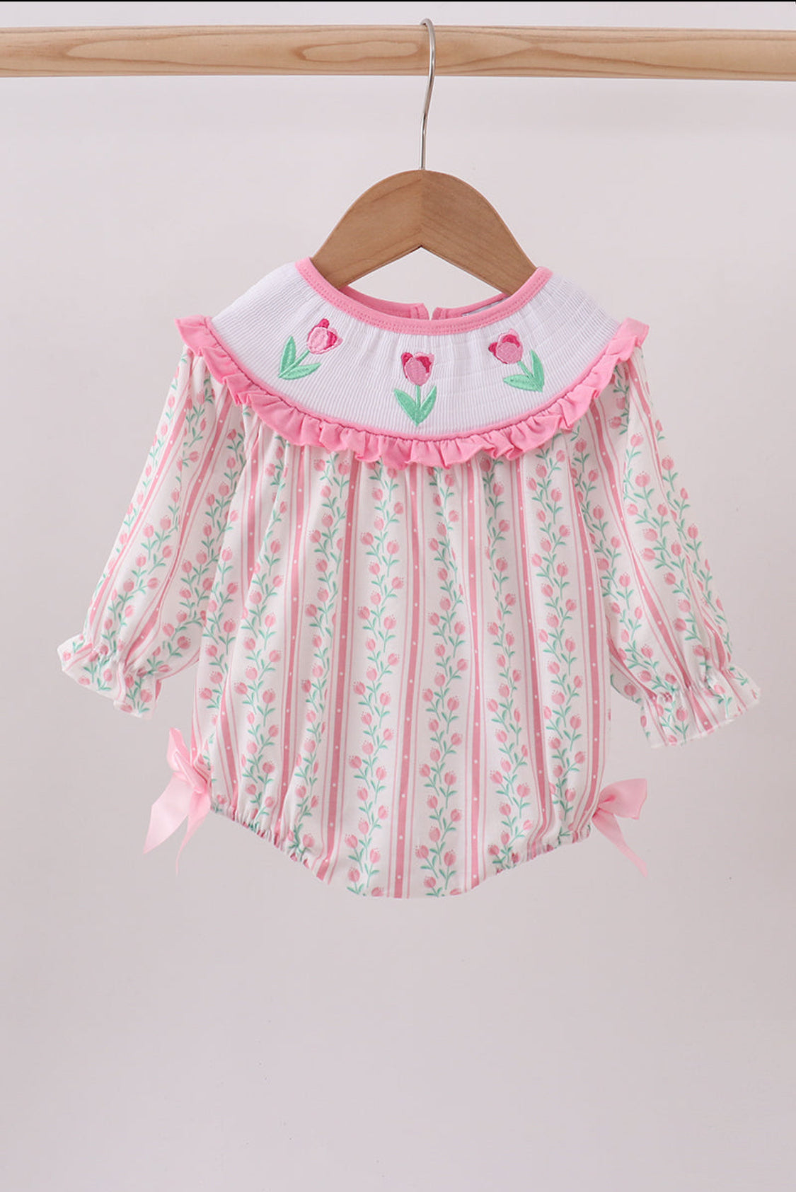 Floral Tulip Smocked Bow Girl’s Bubble