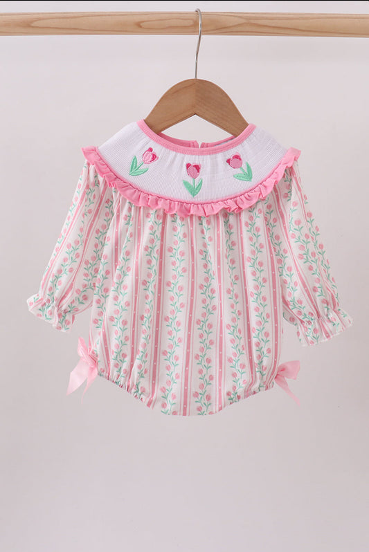 Floral Tulip Smocked Bow Girl’s Bubble