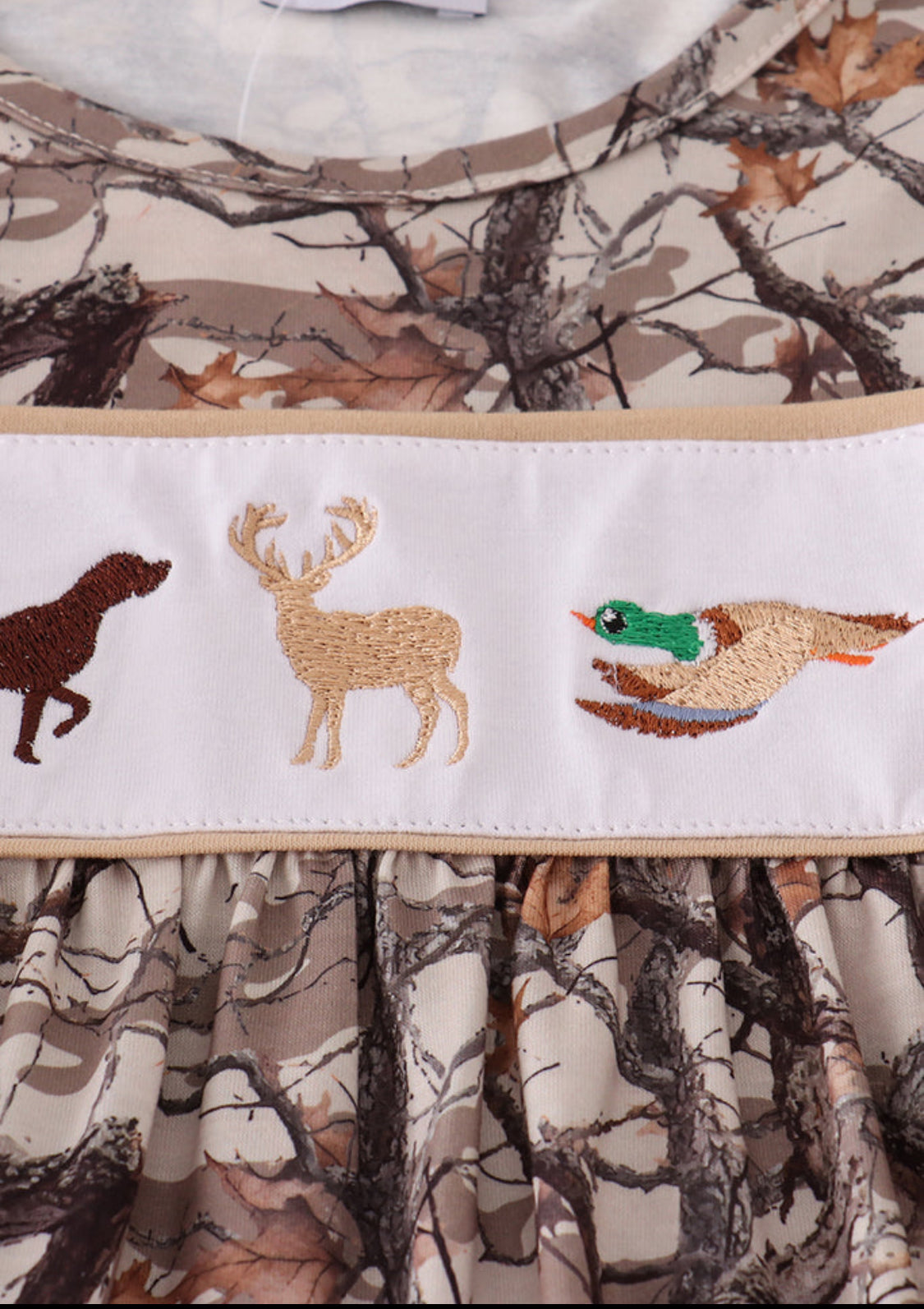 Hunting Dog Deer Duck Embroidery Ruffle Girl’s Pants Set