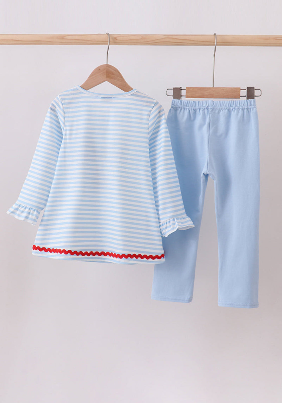 Blue StripeReindeer Applique Ruffle Girl’s Pants Set