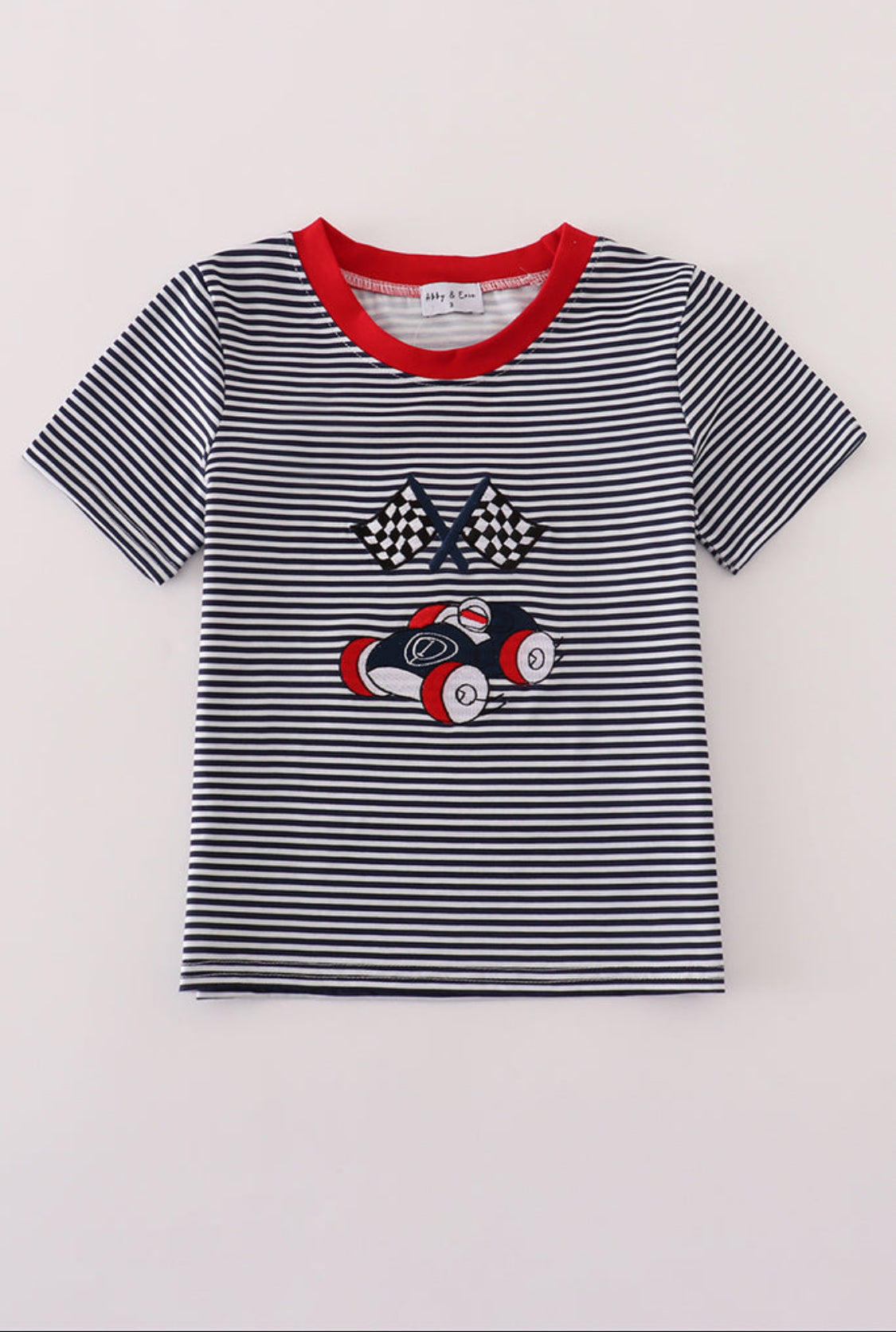 Navy Stripe Racing Car Embroidery Boy’s Top