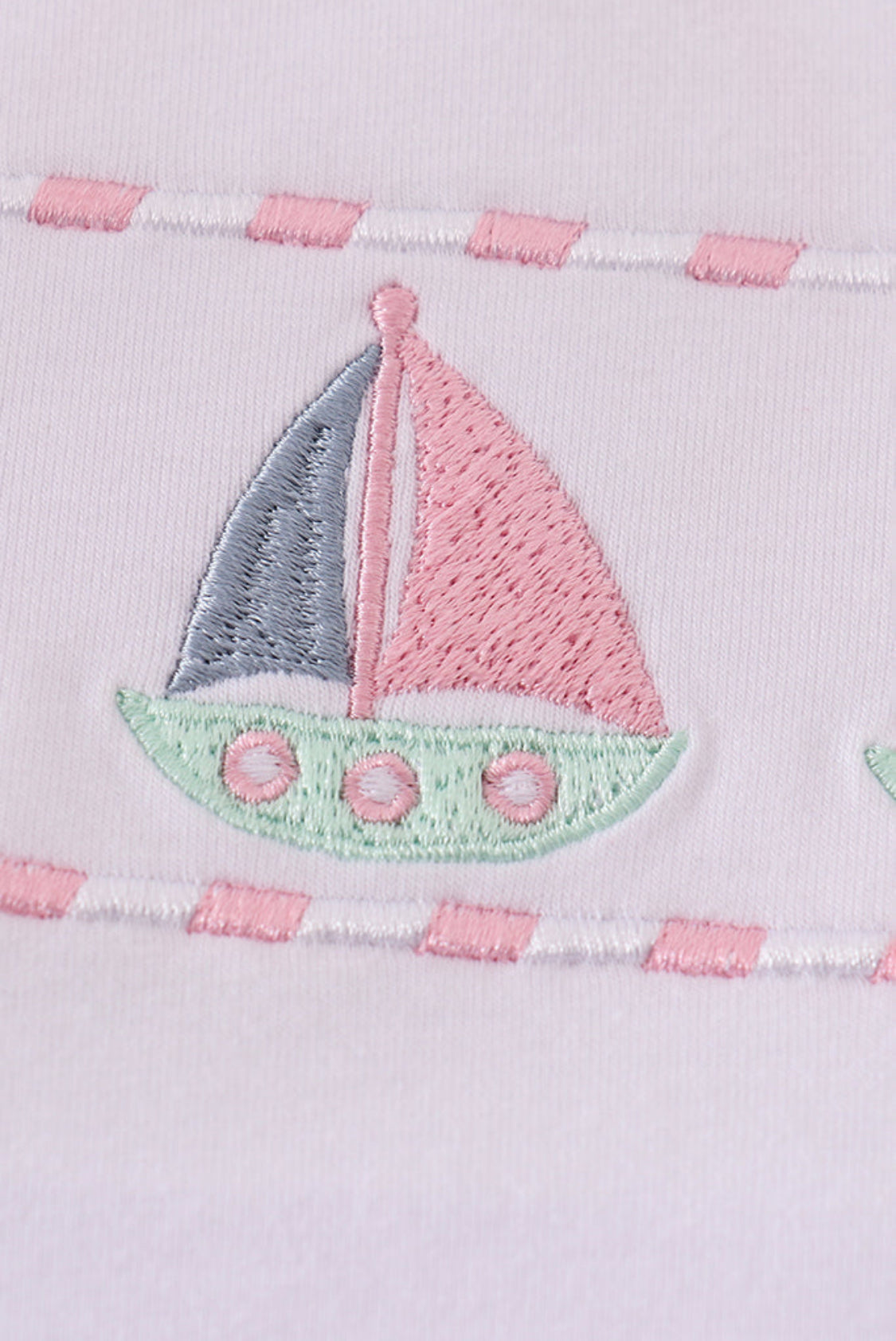 Pink Stripe Seersucker Sailboat Embroidery Girl’s Bloomer Set