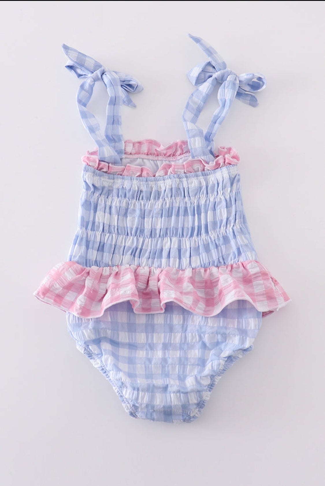 Blue Seersucker Gingham 1pc Girl’s Swimsuit