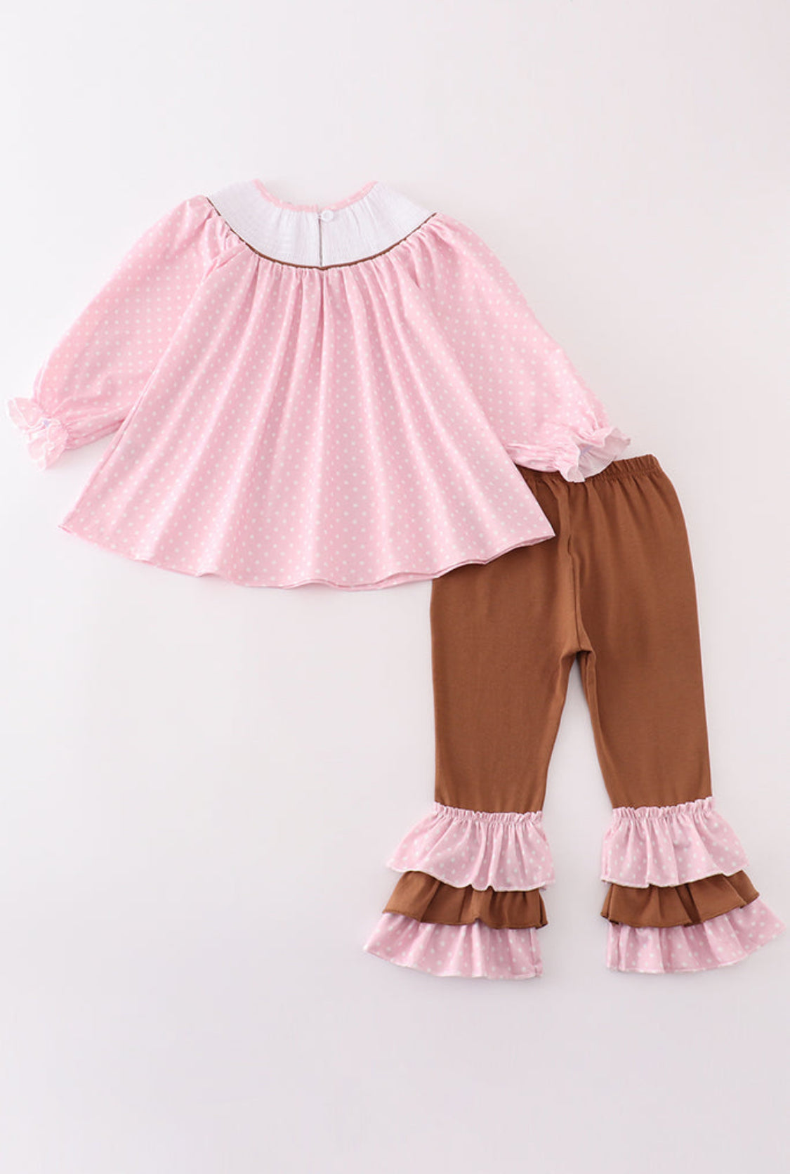 Pink Dot Smocked Western Embroidery Girl’s Pant Set
