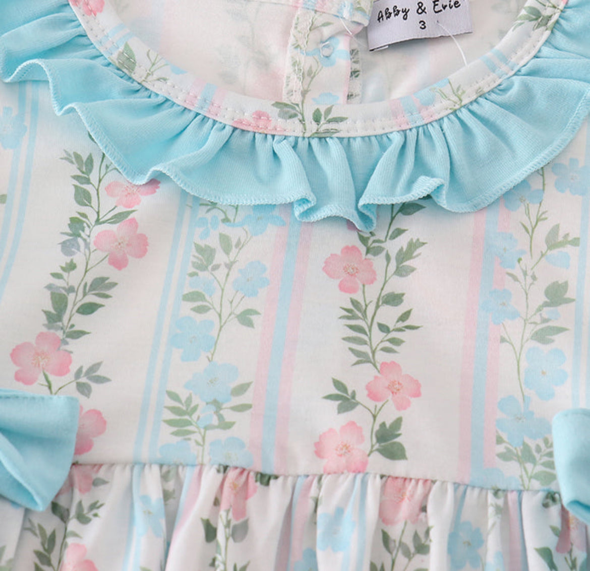 Blue Floral Print Ruffle Girl Set