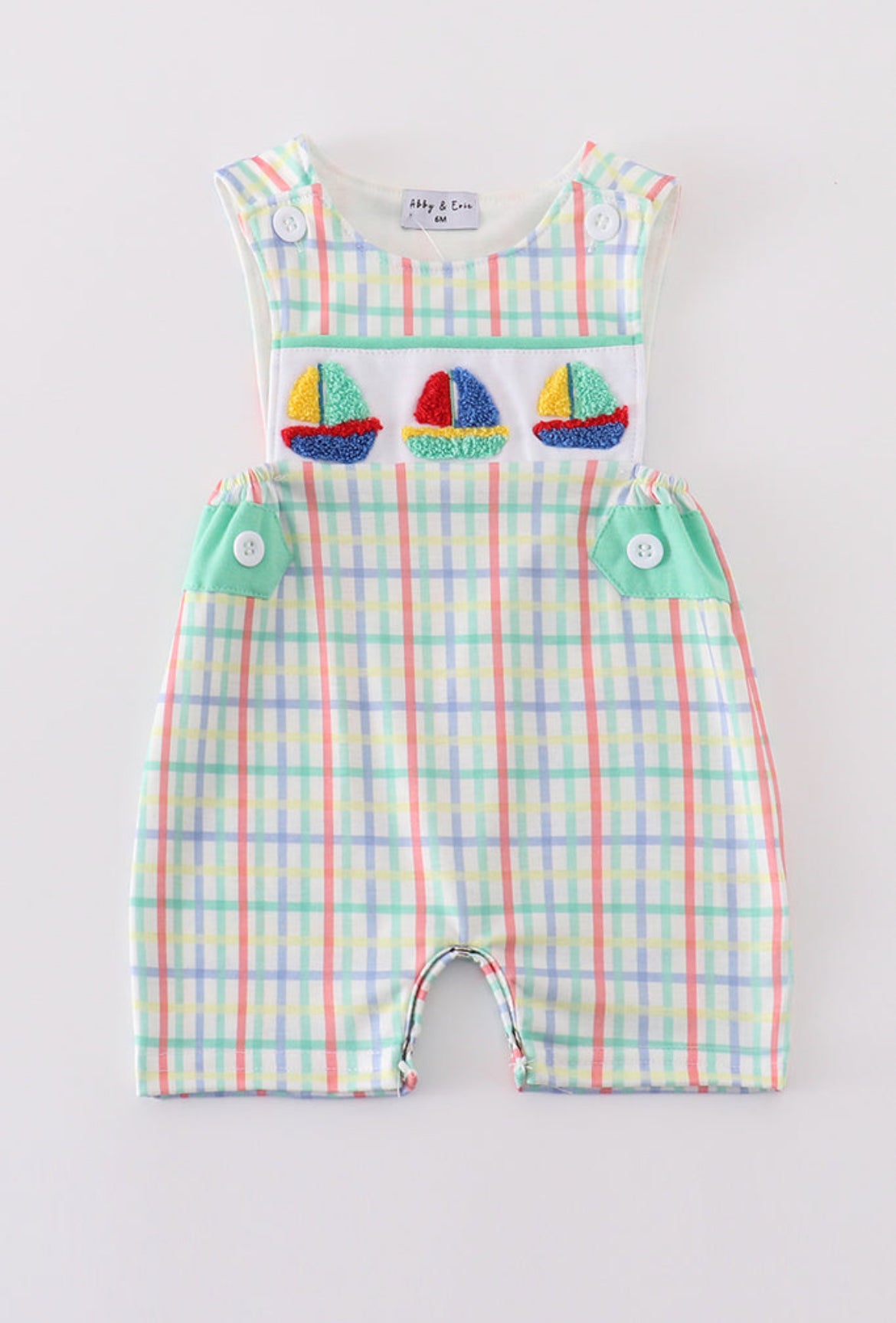 Boy’s Green Sailboat French Knot Romper