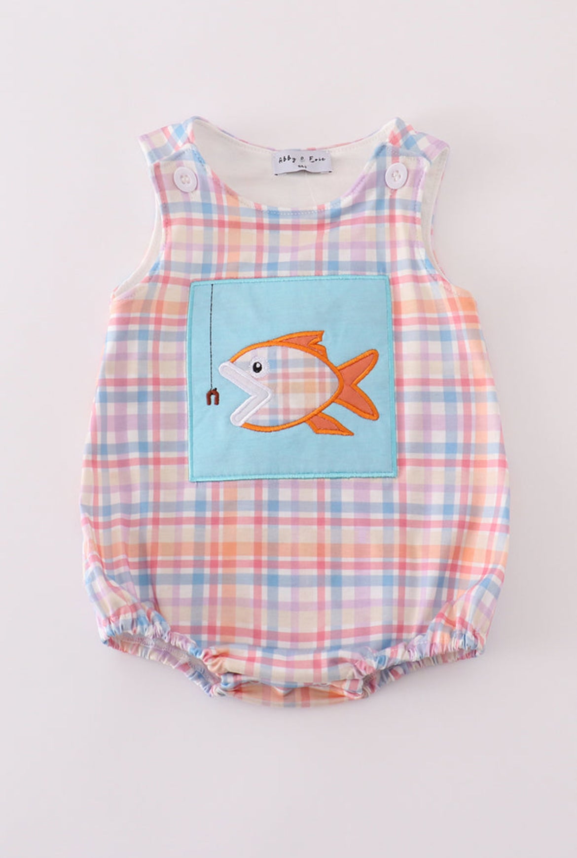 Blue Plaid Fish Embroidery Boy’s Bubble