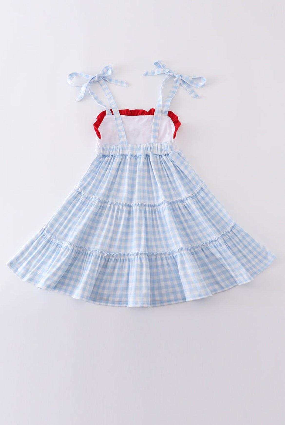 Girl’s Blue Farm Embroidery Tiered Dress
