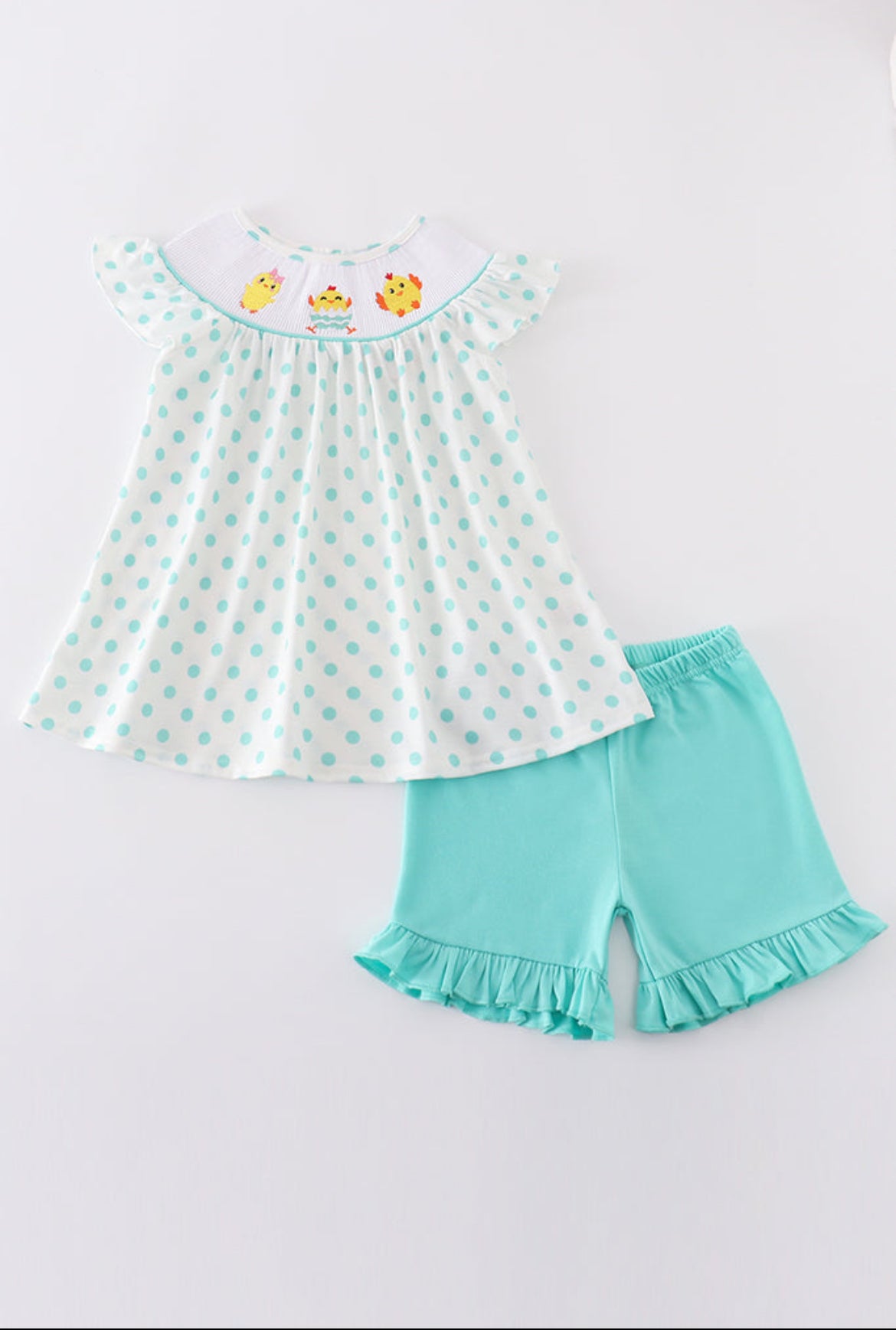 Dot Chicken Embroidery Smocked Set