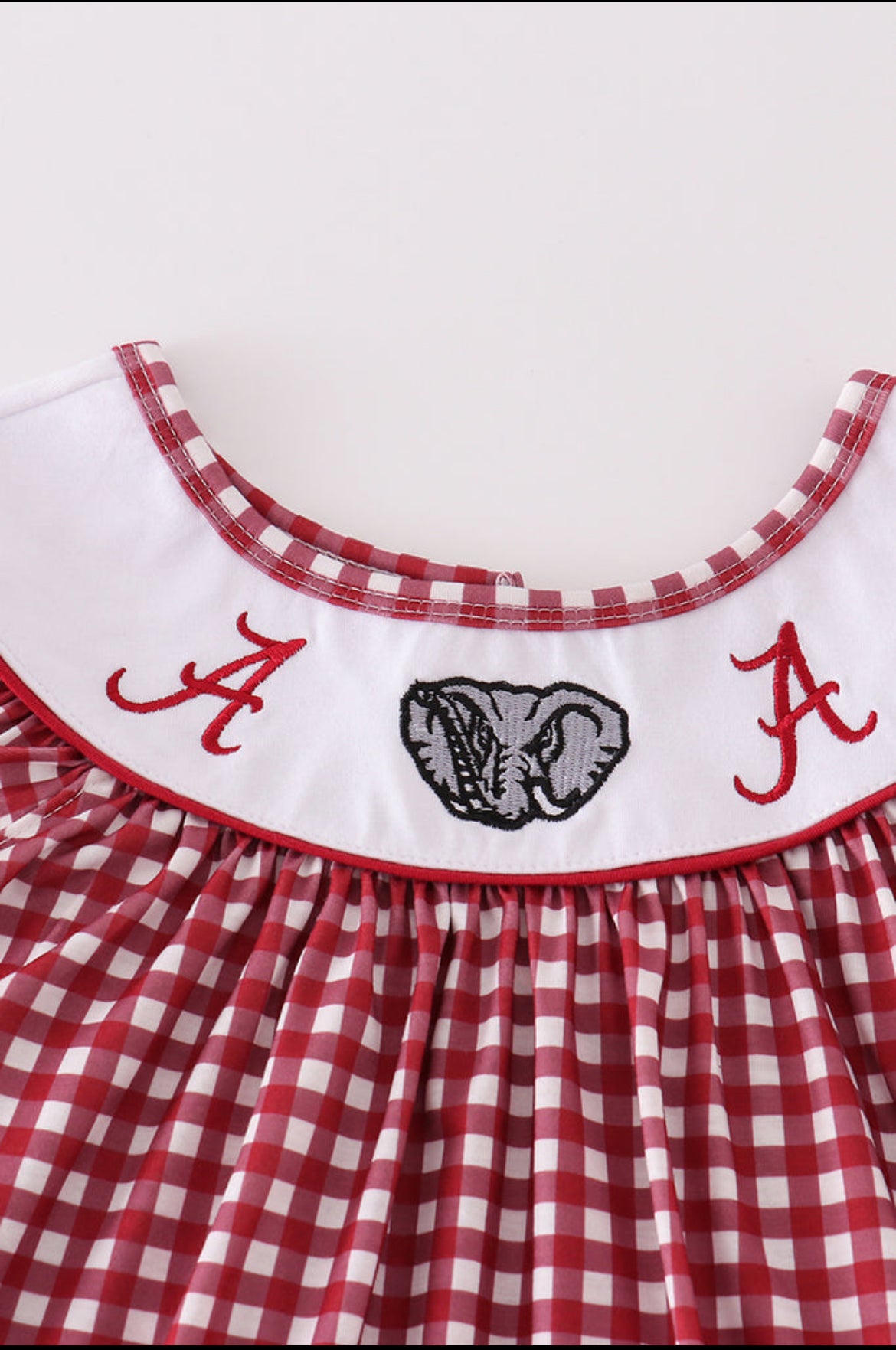 Girl’s “Elephant” Embroidered Gingham Shorts Set