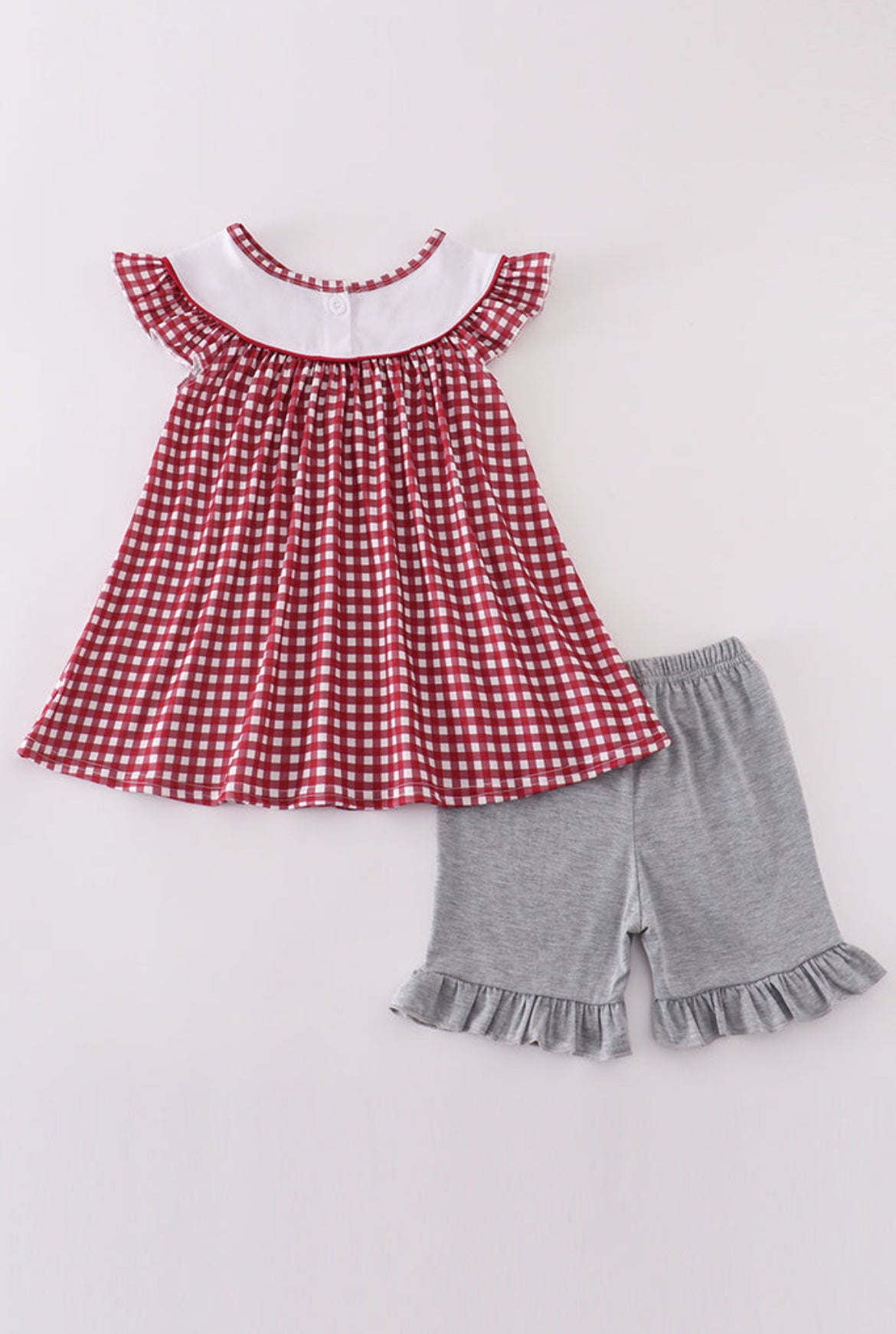 Girl’s “Elephant” Embroidered Gingham Shorts Set