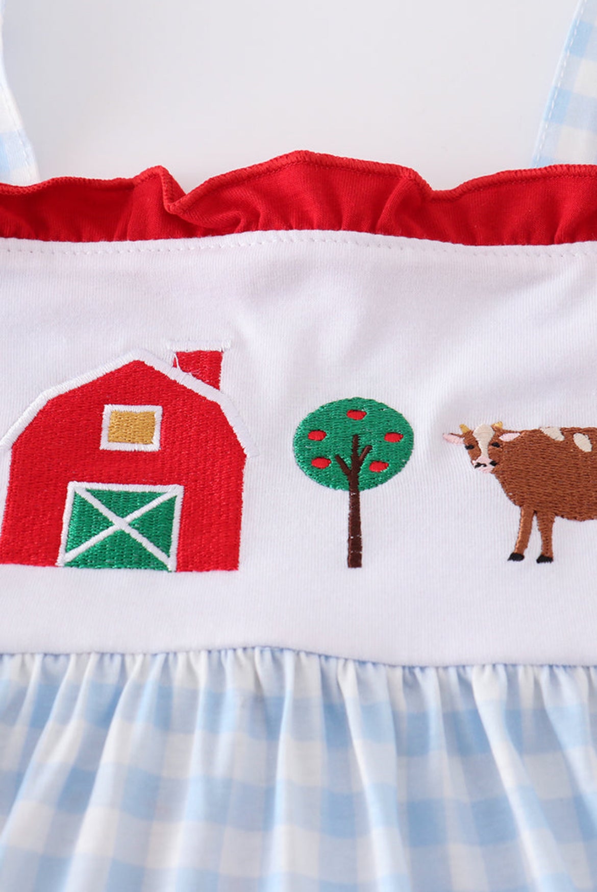 Girl’s Blue Farm Embroidery Tiered Dress