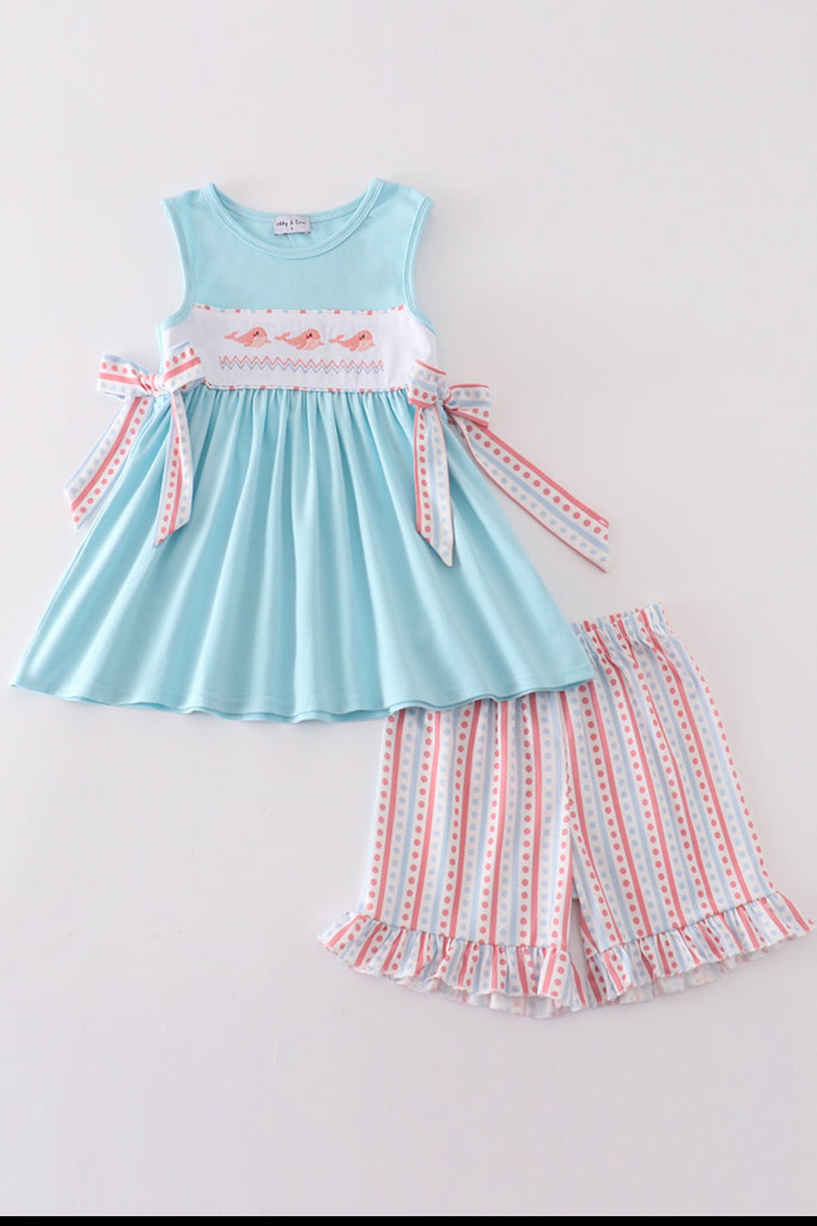 Girl’s Blue Whale Embroidered Shorts Set