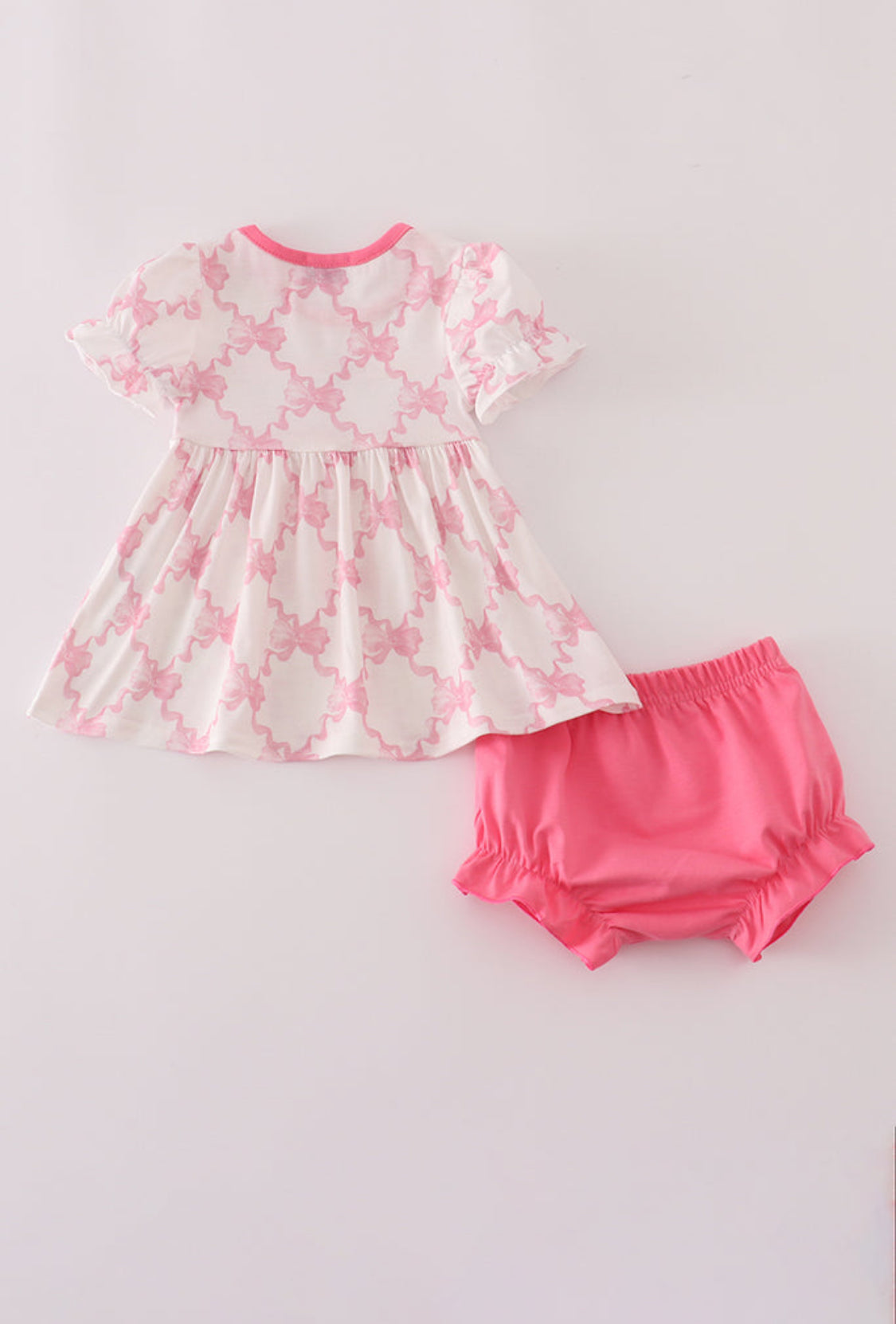Pink Bow Tie Embroidery Ruffle Girl’s Bloomer Set
