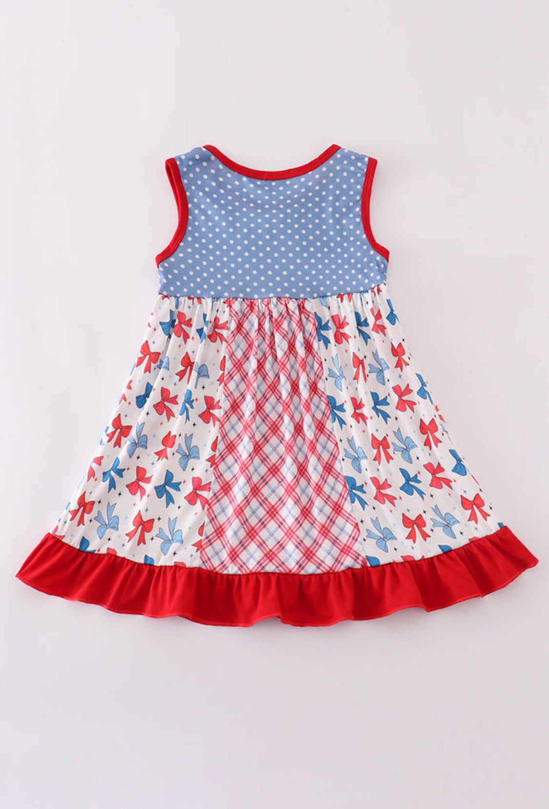 Blue Bow Print Ruffle Dress