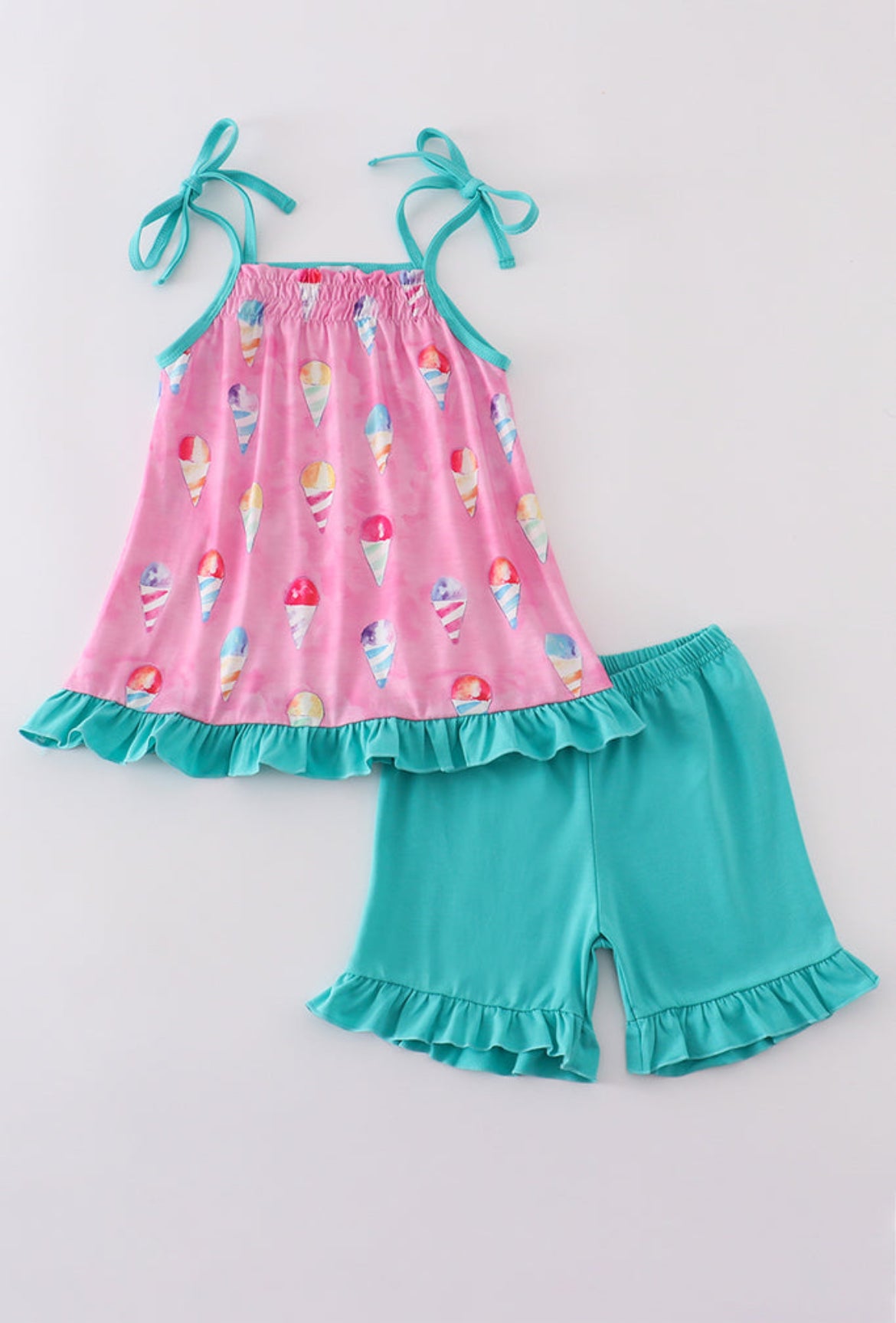Pink Ice Cream Print Girl’s Shorts Set