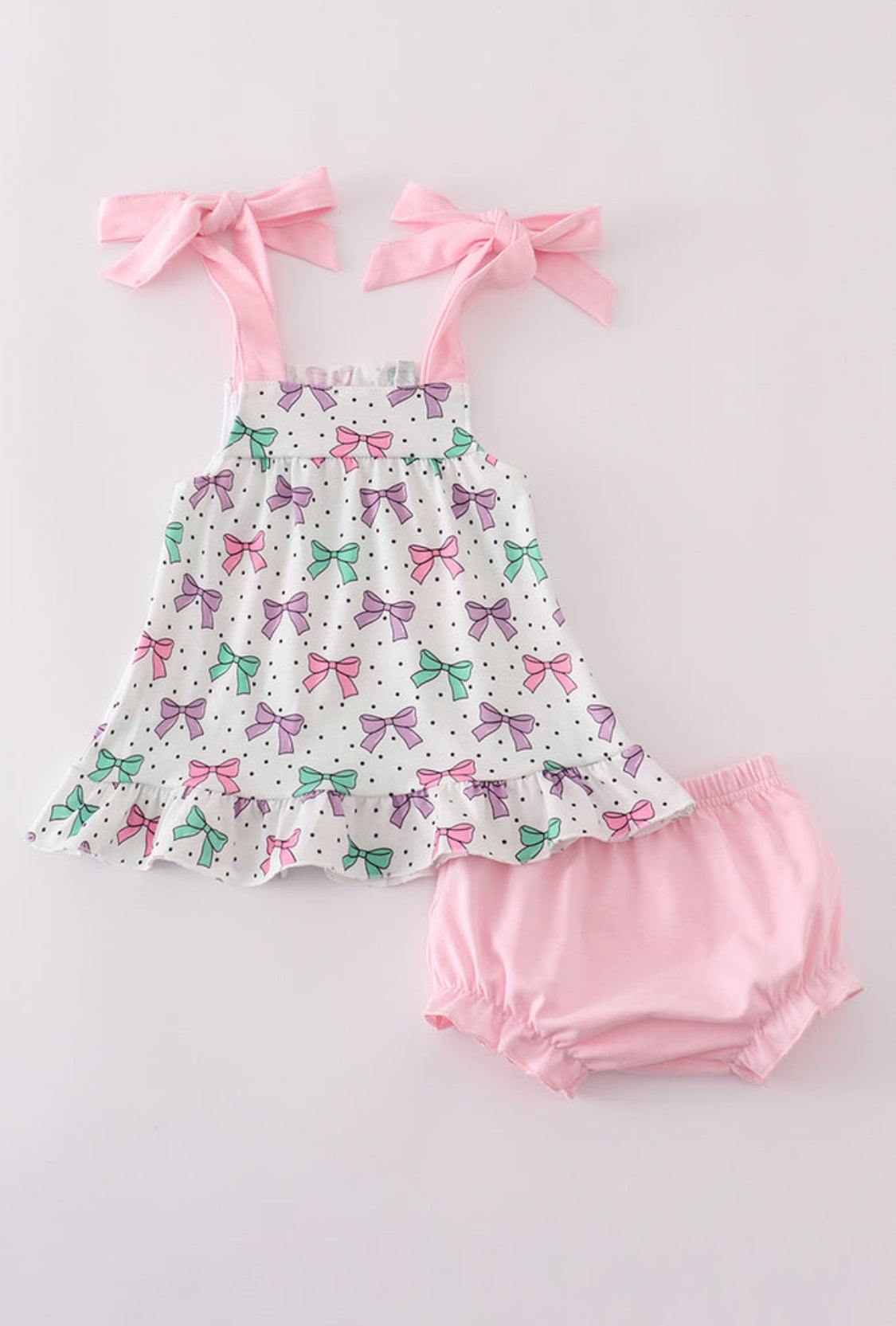 Pink Bow Embroidery Print Girl’s Bloomer Set