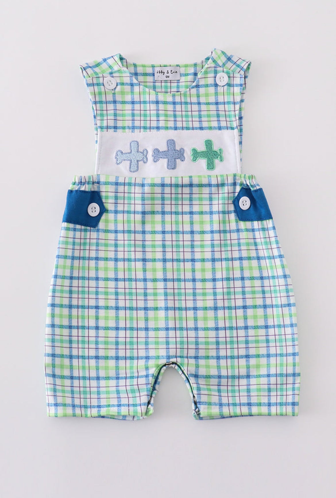 Blue Plaid Airplane Embroidery Boy’s JonJon