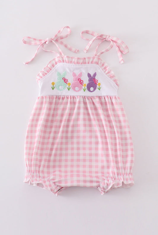Pink Bunny Embroidered Gingham Girl’s Bubble