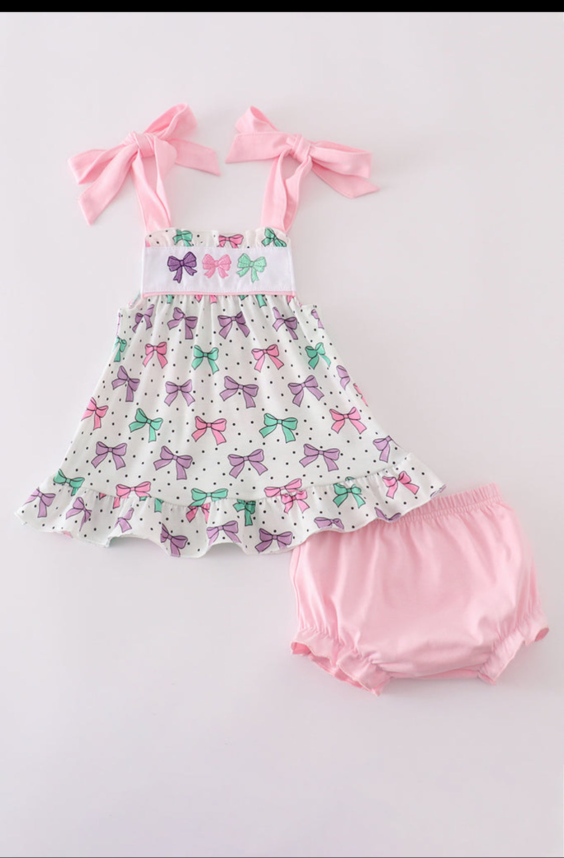 Pink Bow Embroidery Print Girl’s Bloomer Set
