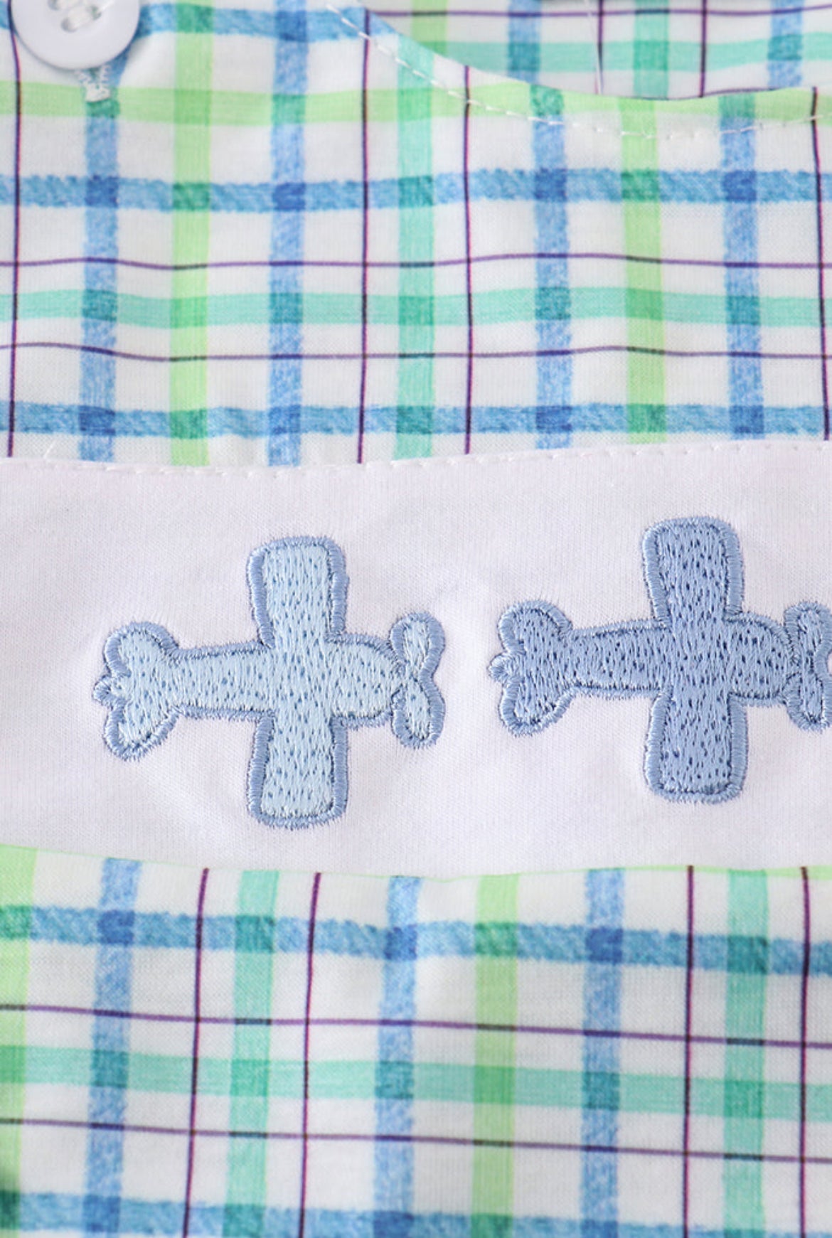 Blue Plaid Airplane Embroidery Boy’s JonJon