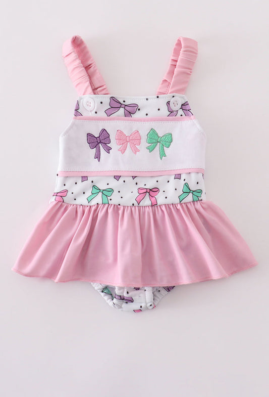Pink Bow Embroidery One-Piece Girl’s Swimsuit (UPF50+)
